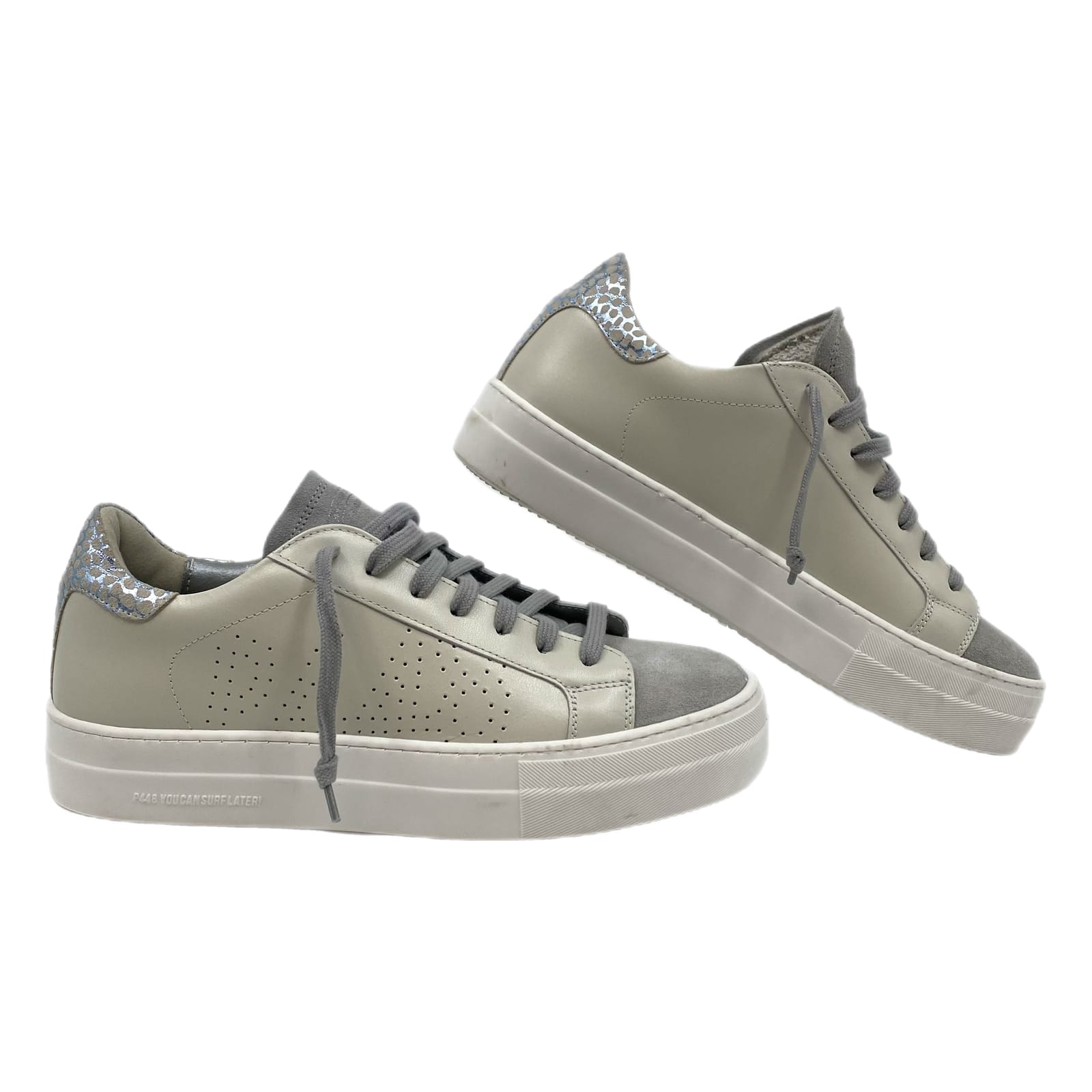 P448 Gray Leather Suede Detail Sneakers