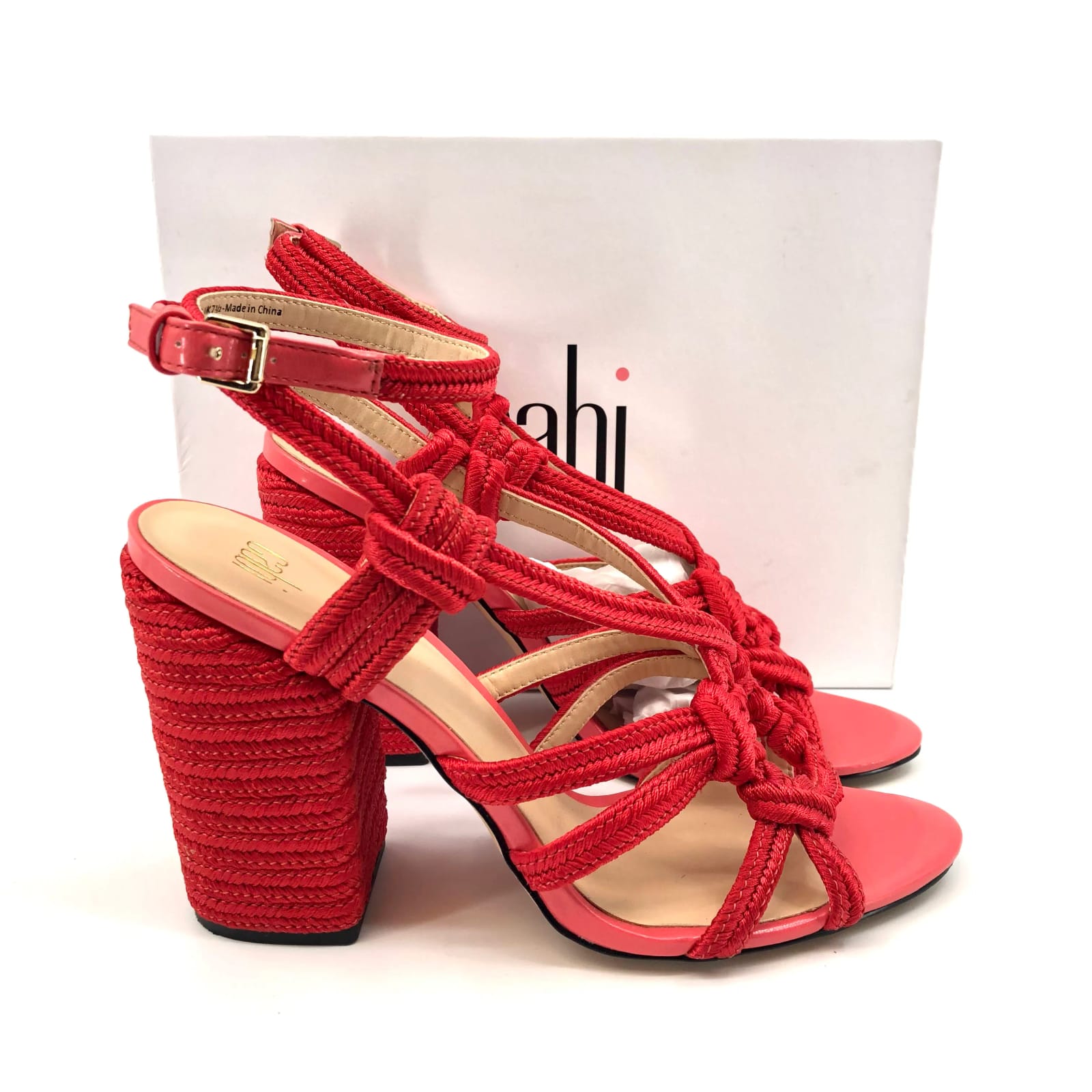 CAbi Women's Red Leather Heels - Size 9 - Chunky High Heels - Adjustable Strap