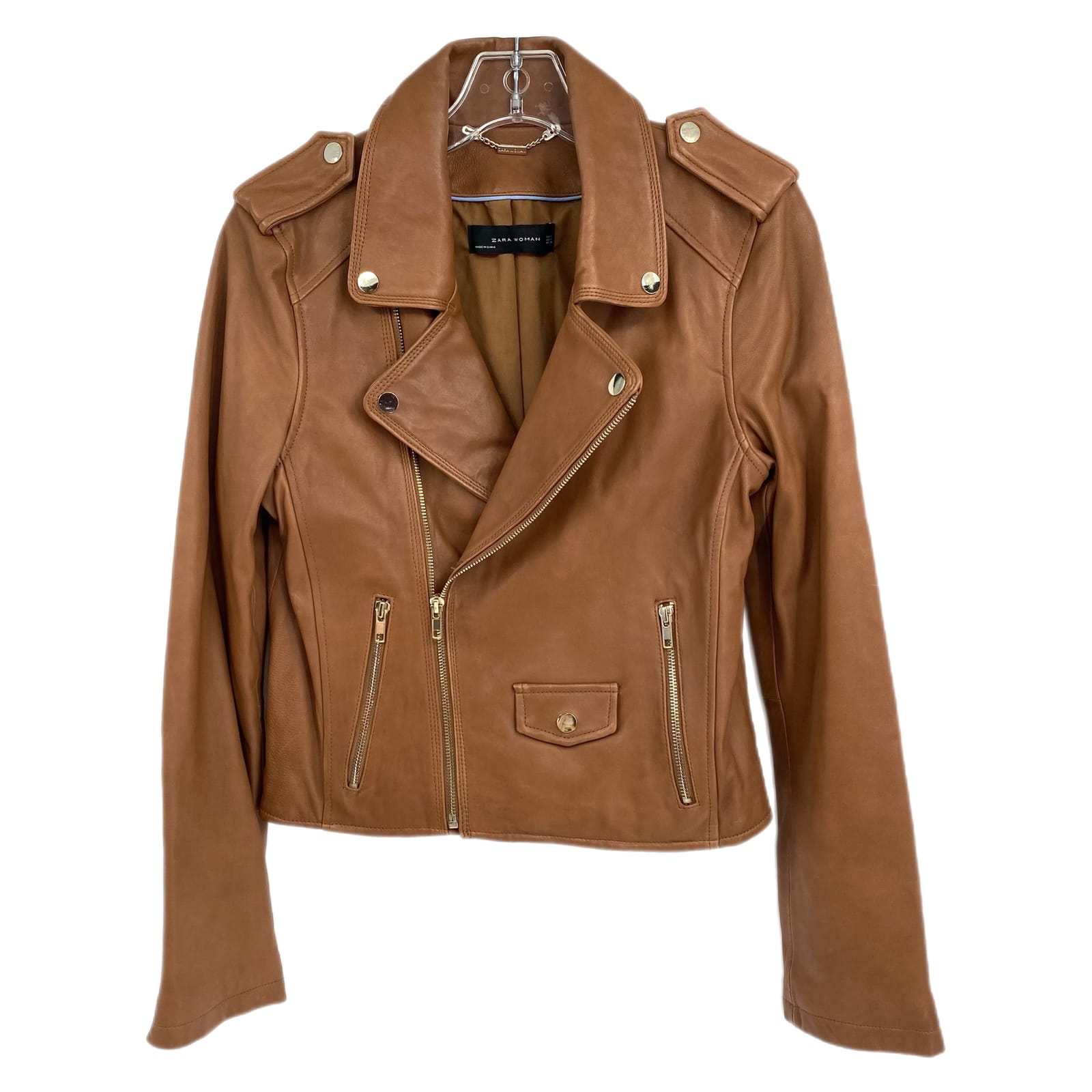 Zara Brown Zip Leather Jacket