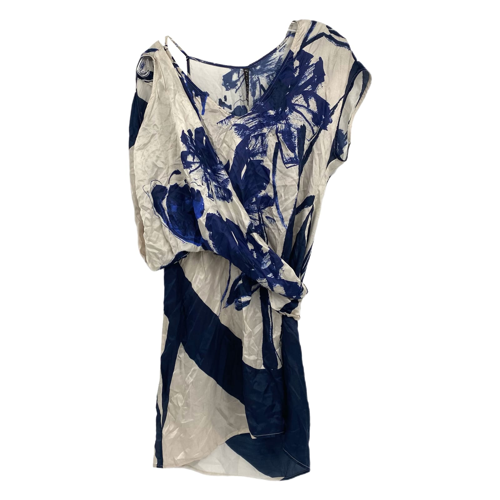 Manila Grace Beige Blue Asymmetrical Wrap Dress