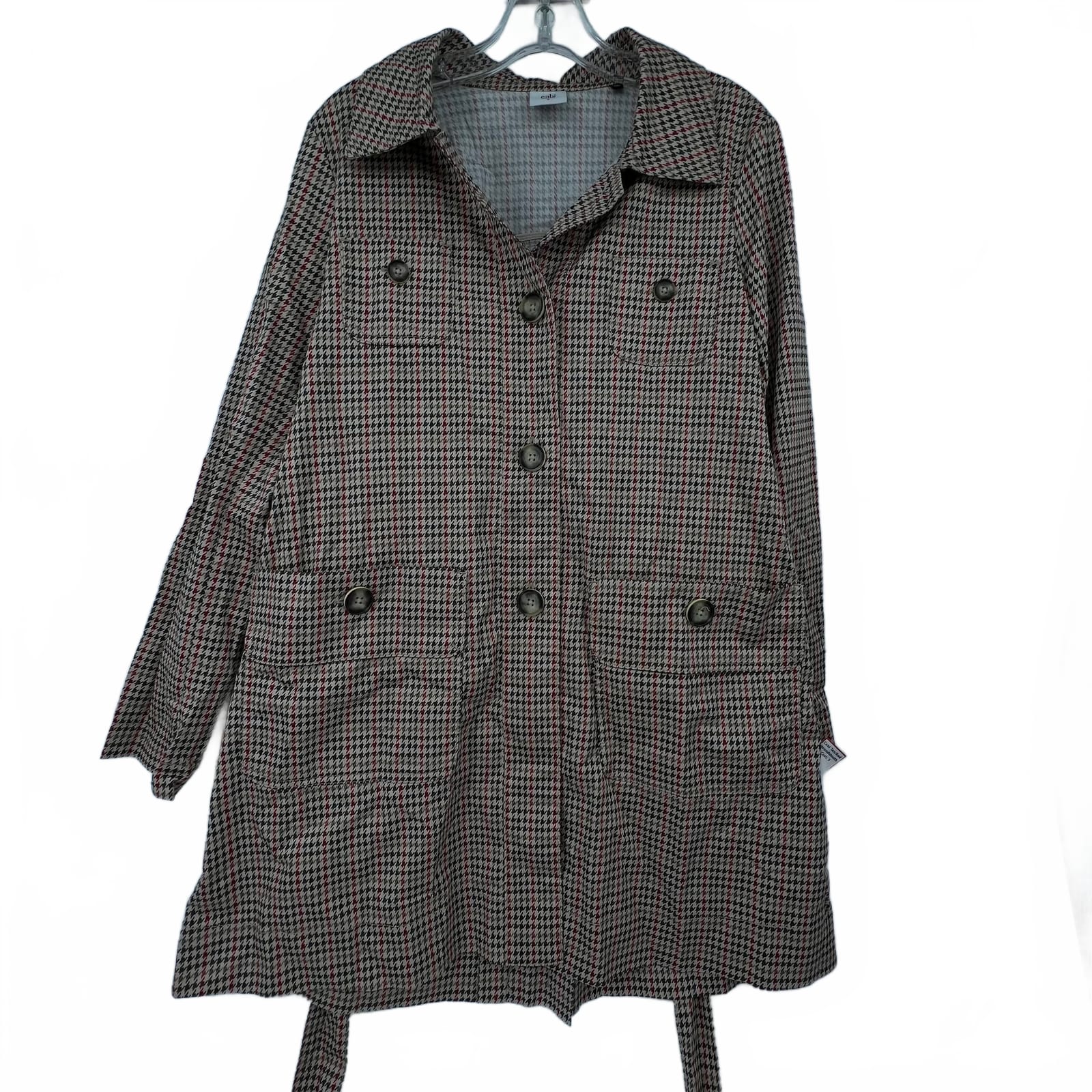 Cabi Trench Coat Tan/Red Houndstooth