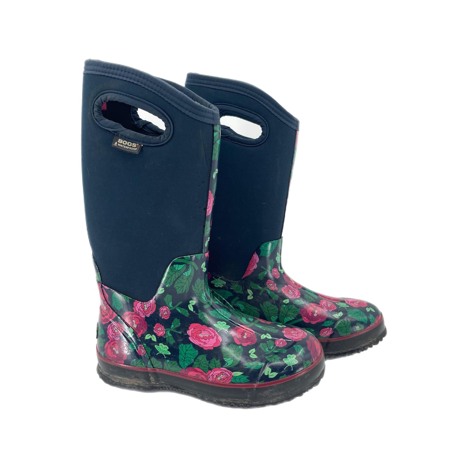 Bogs Blue Pink Floral Rain Boots