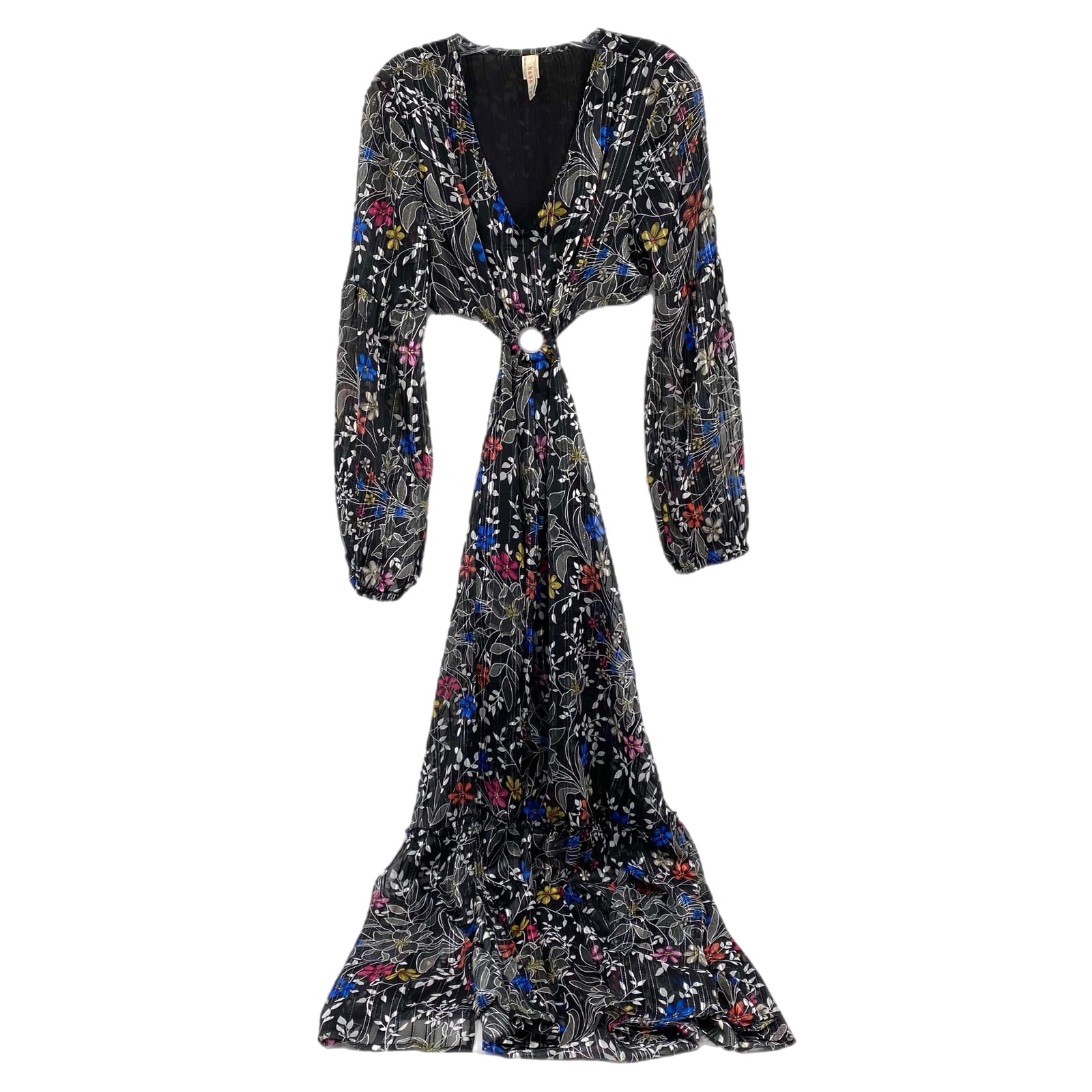 RAGA Black White Floral Cut-Out Puff Sleeve Maxi Dress