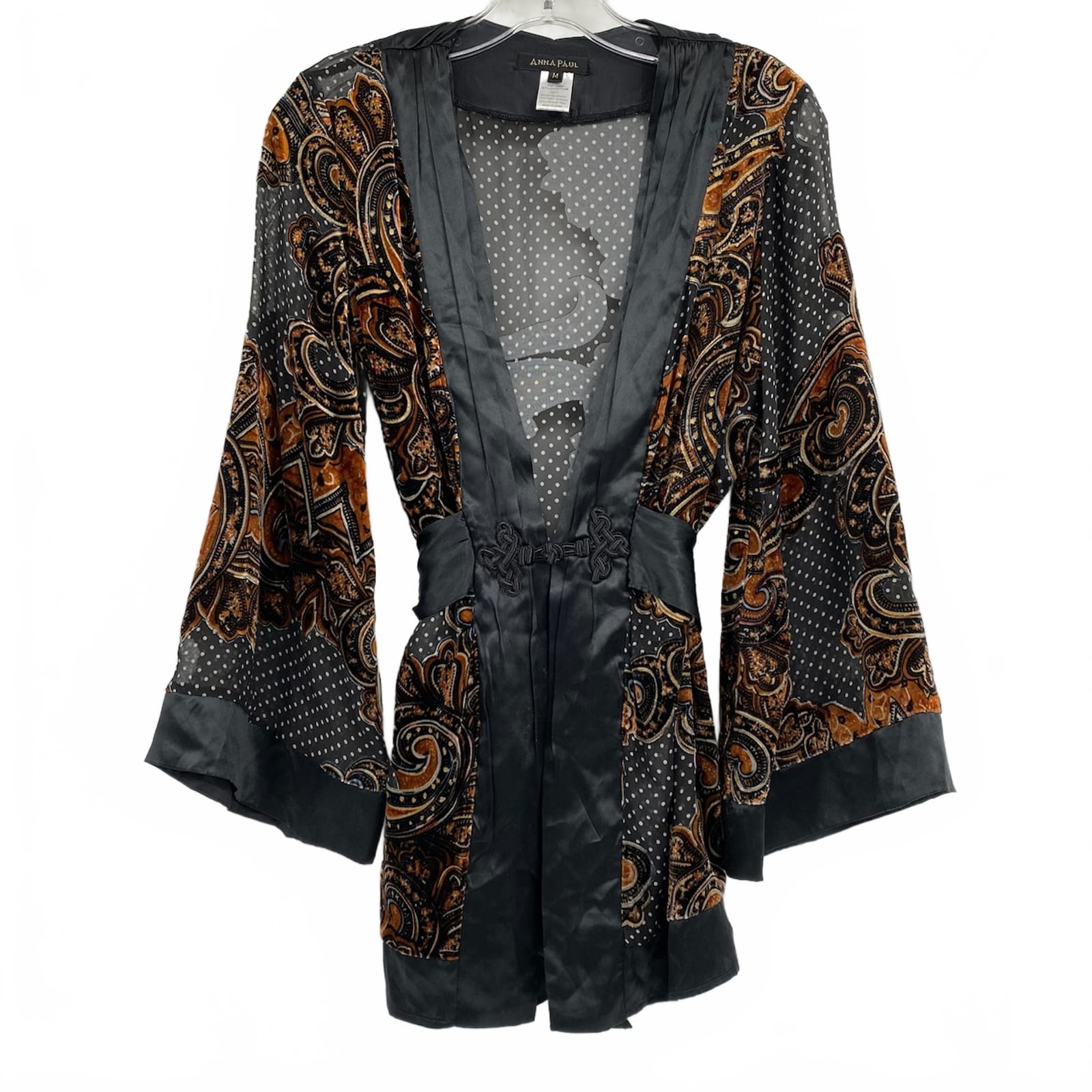 Anna Paul Black Brown Sheer Paisley and Polka Dot Blouse