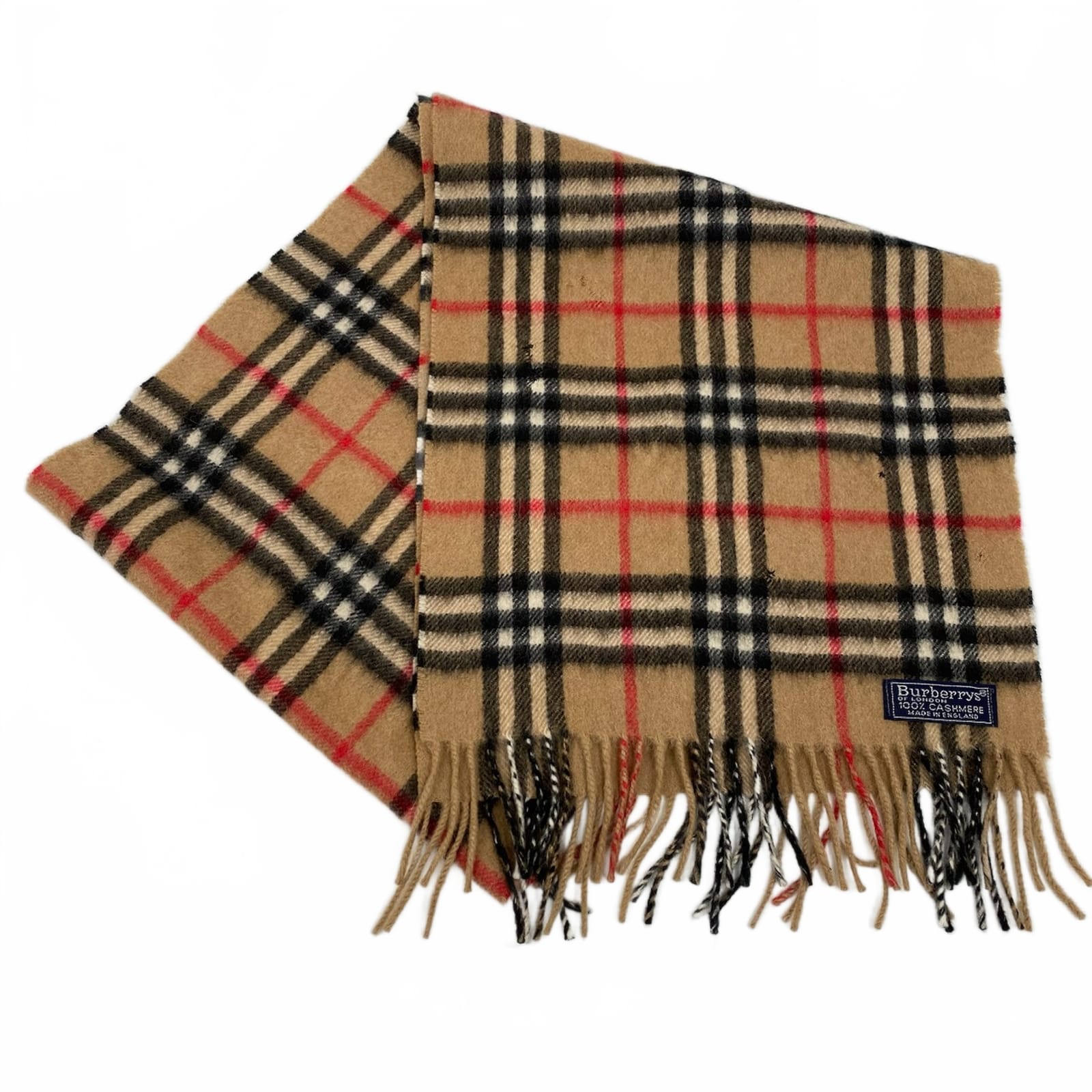 Burberry Tan Red Plaid Cashmere Scarf