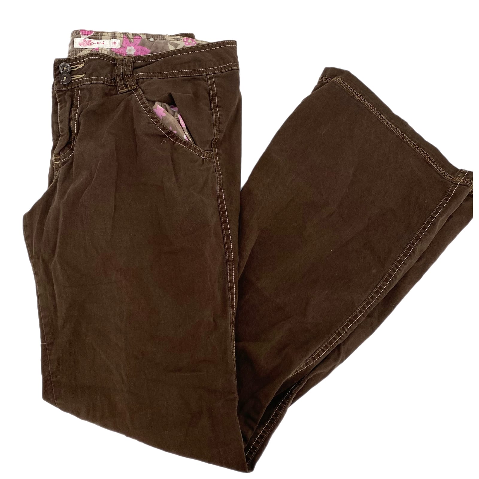 Nori Brown Mid Rise Flared Pants