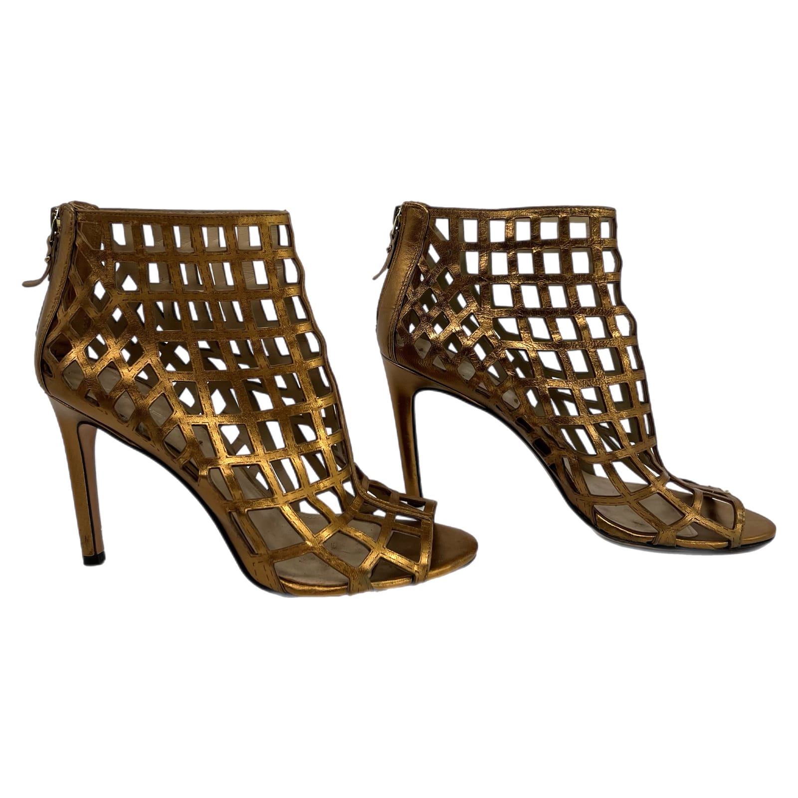 Via Spiga Gold Leather Peep Toe Stiletto Heels