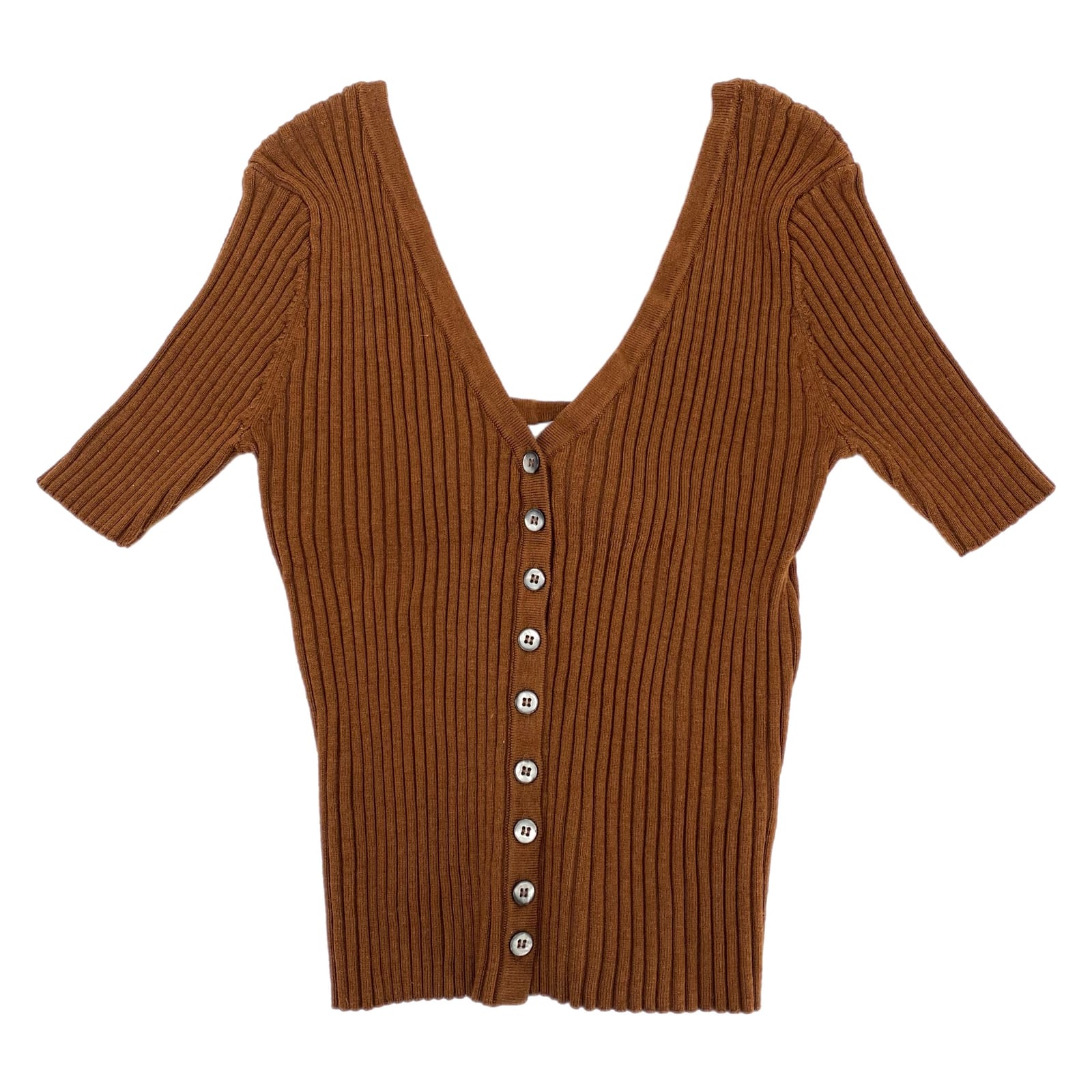 Callahan Brown Rib Knit Button Front Crop Top
