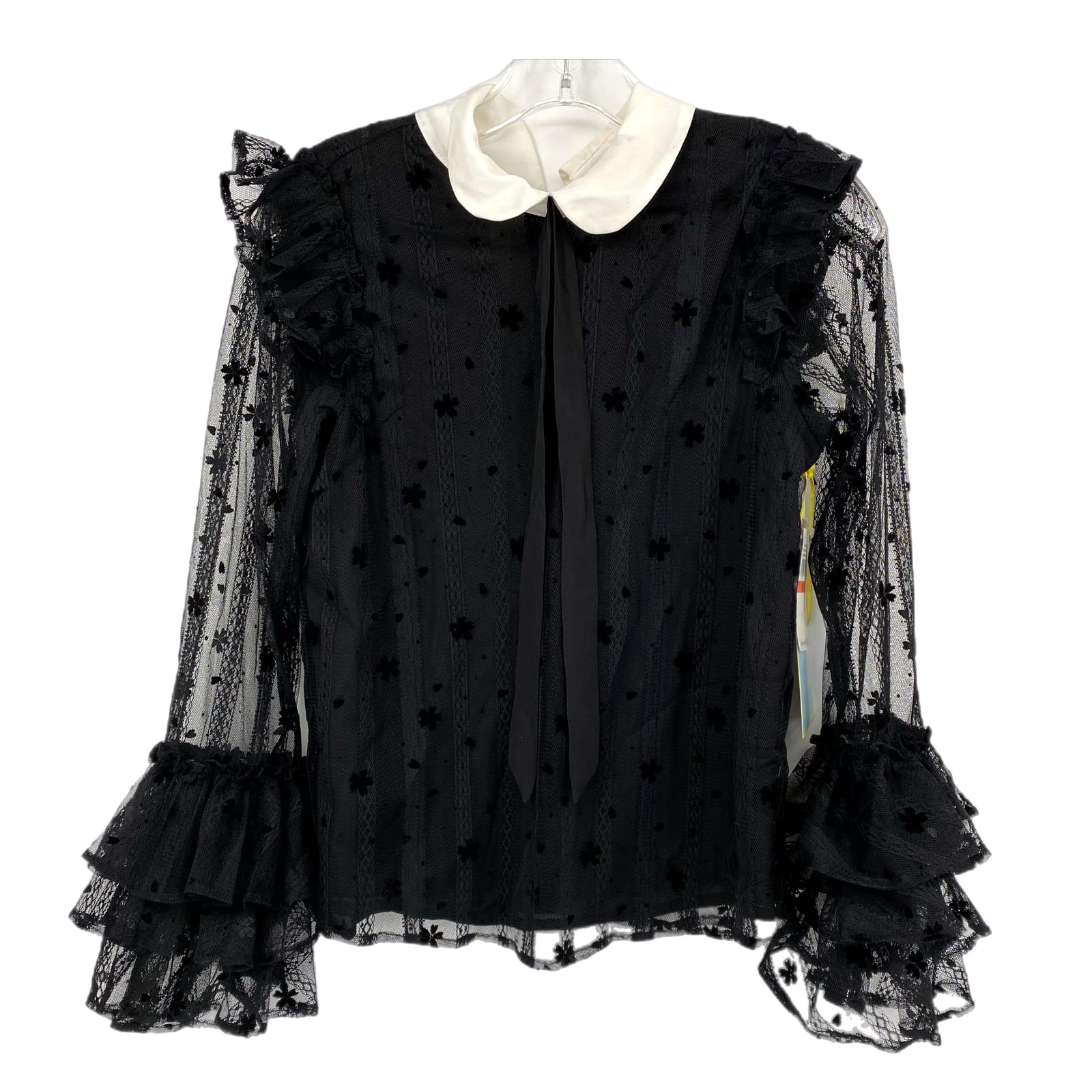 CeCe Black/White Puff Sleeve Blouse