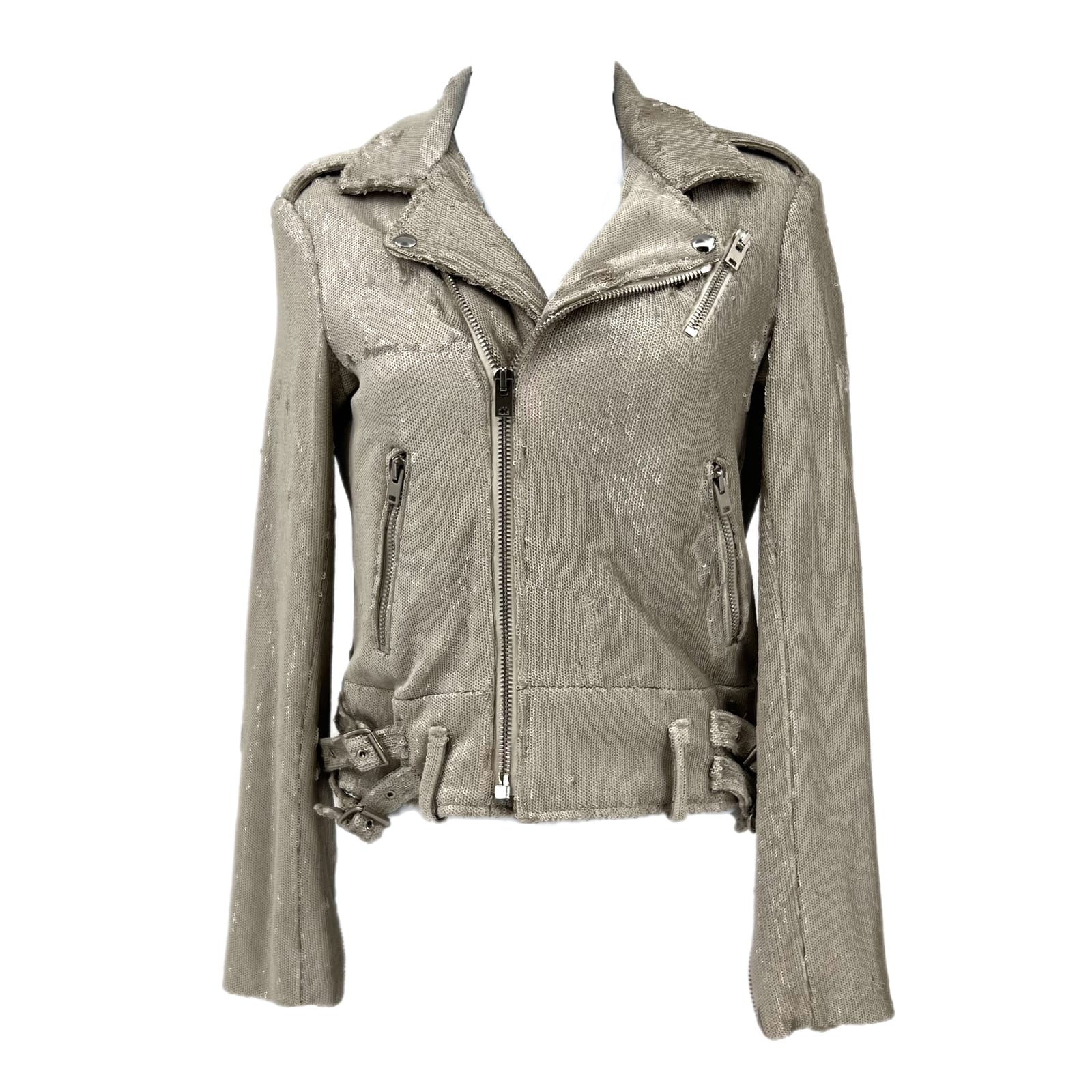 IRO Beige Sequin Accent Moto Jacket