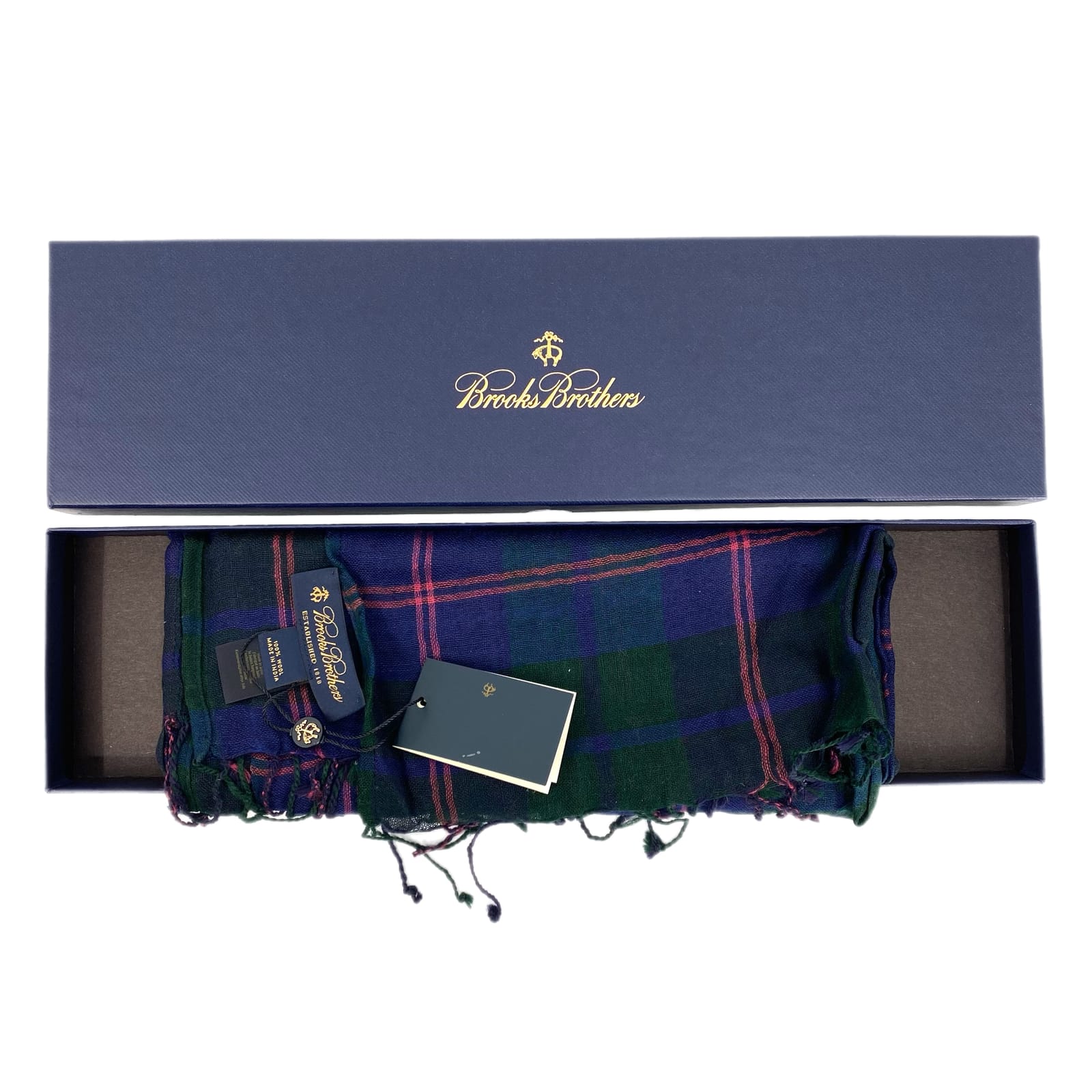 Brooks Brothers Blue Green Plaid Wool Scarf