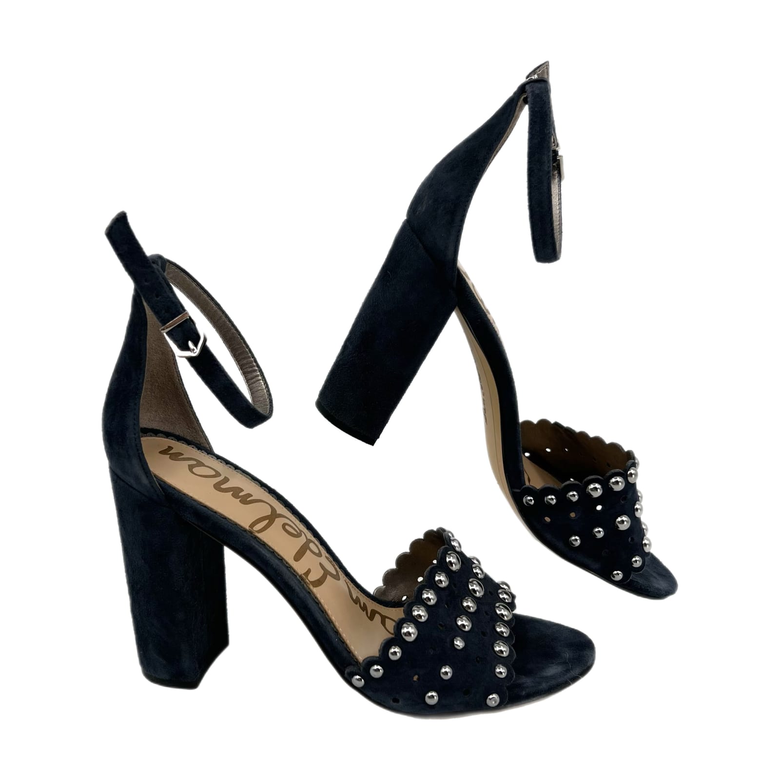 Sam Edelman Blue Suede Scalloped Edge Block Heels