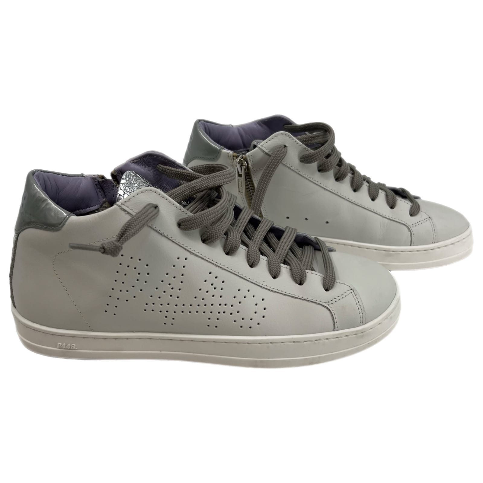 P448 Gray Purple Leather Zip Sneakers