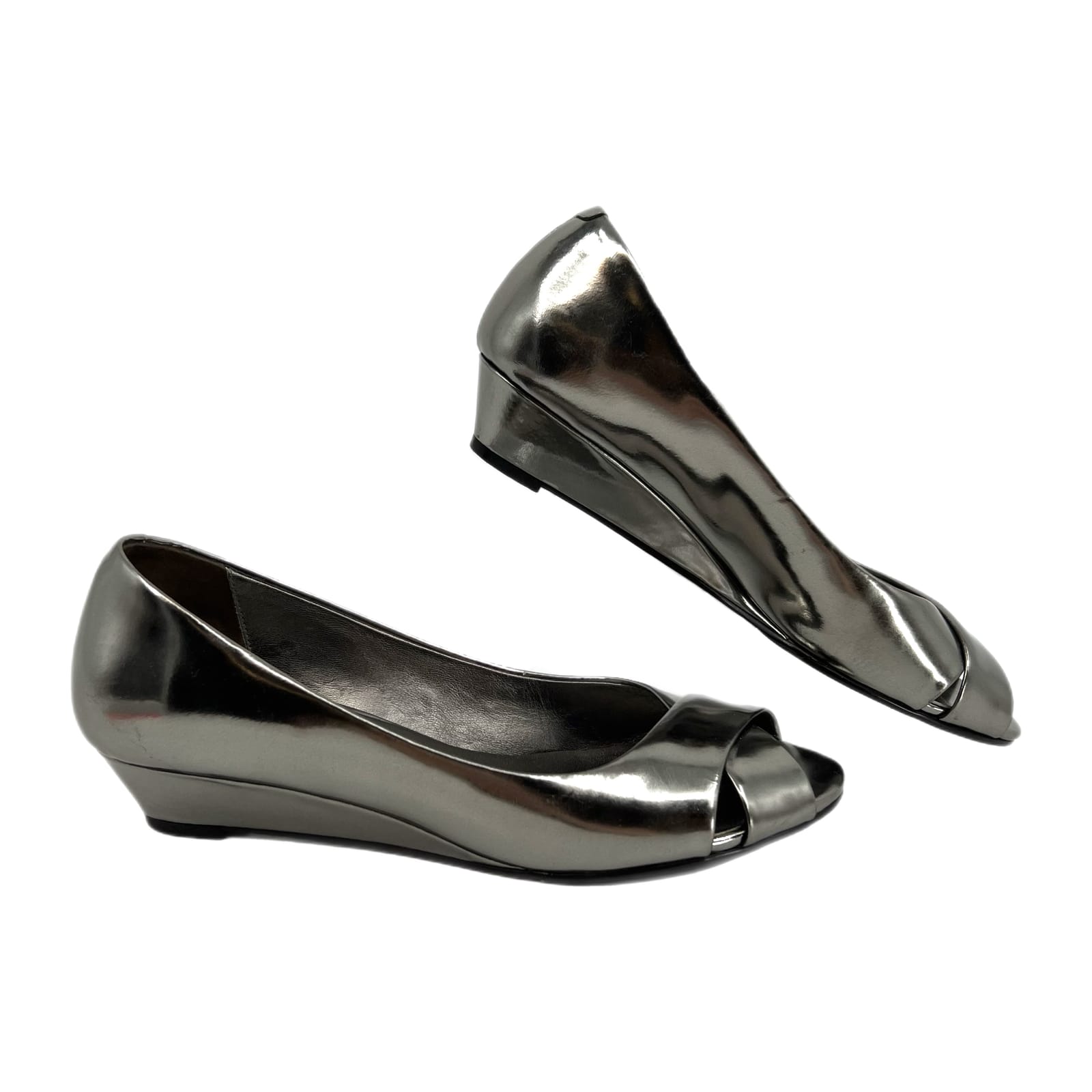 Cole Haan Silver Peep Toe Wedges