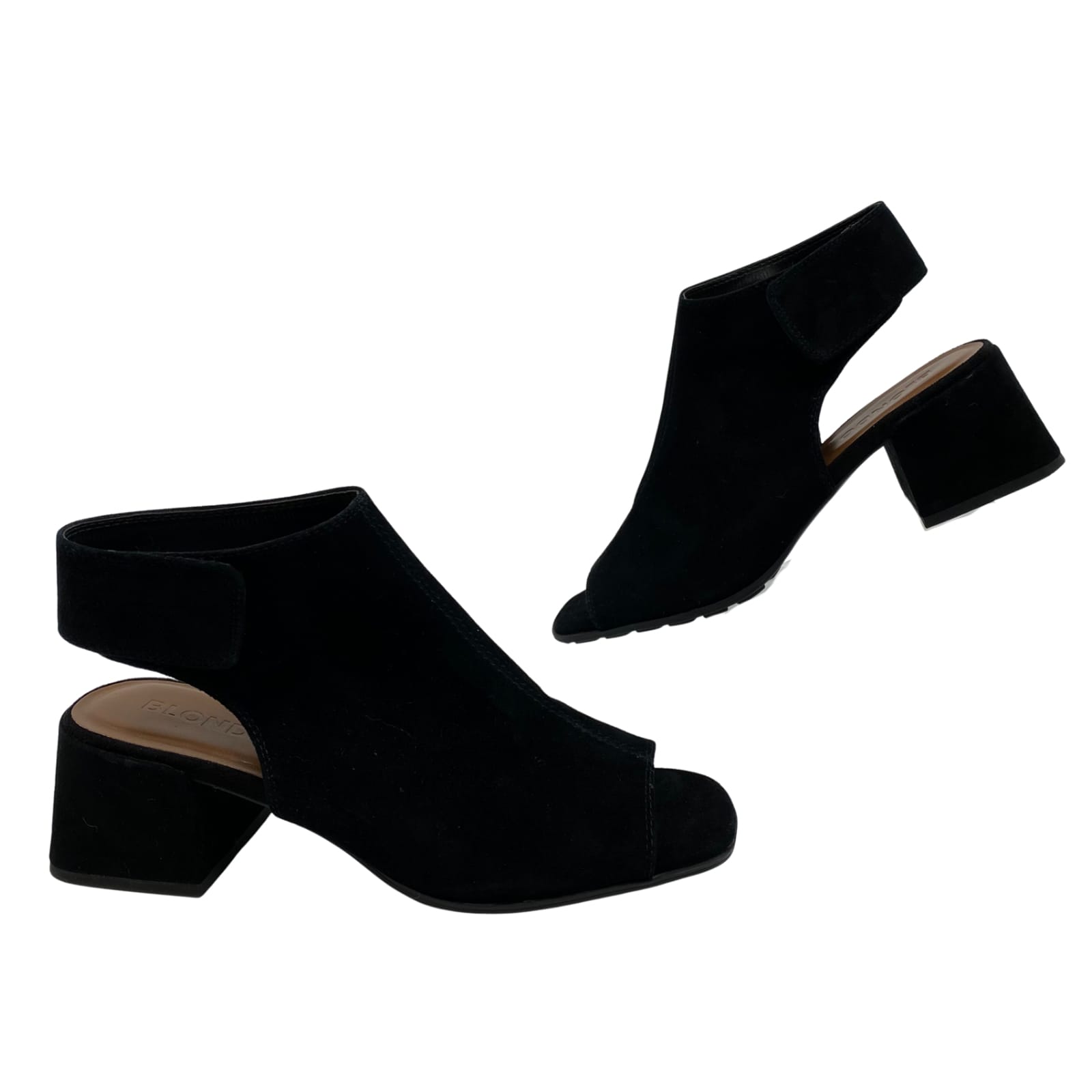 Blondo Black Suede Open Toe Heels