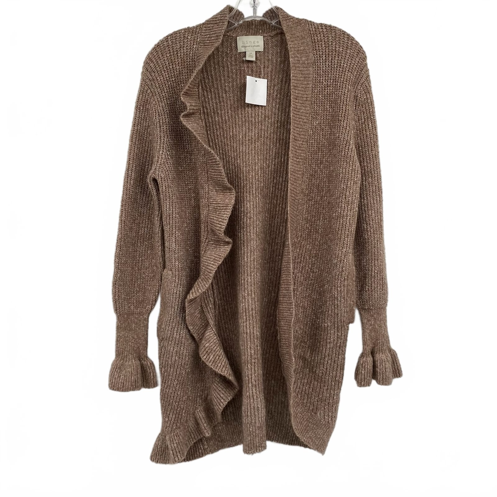 Hinge Brown Knit Ruffle Edge Cardigan