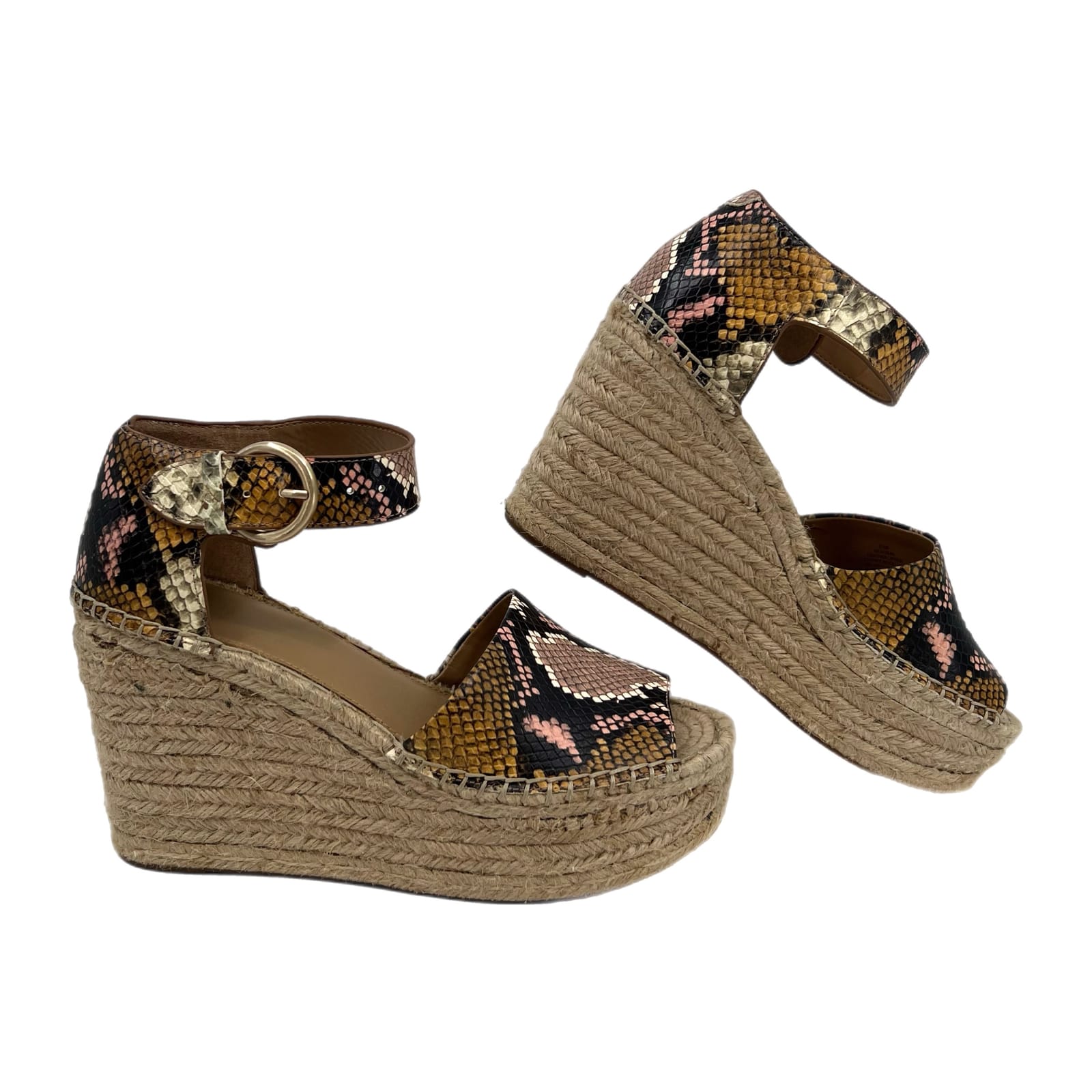 Marc Fisher Pink Yellow Snakeskin Print Wedges