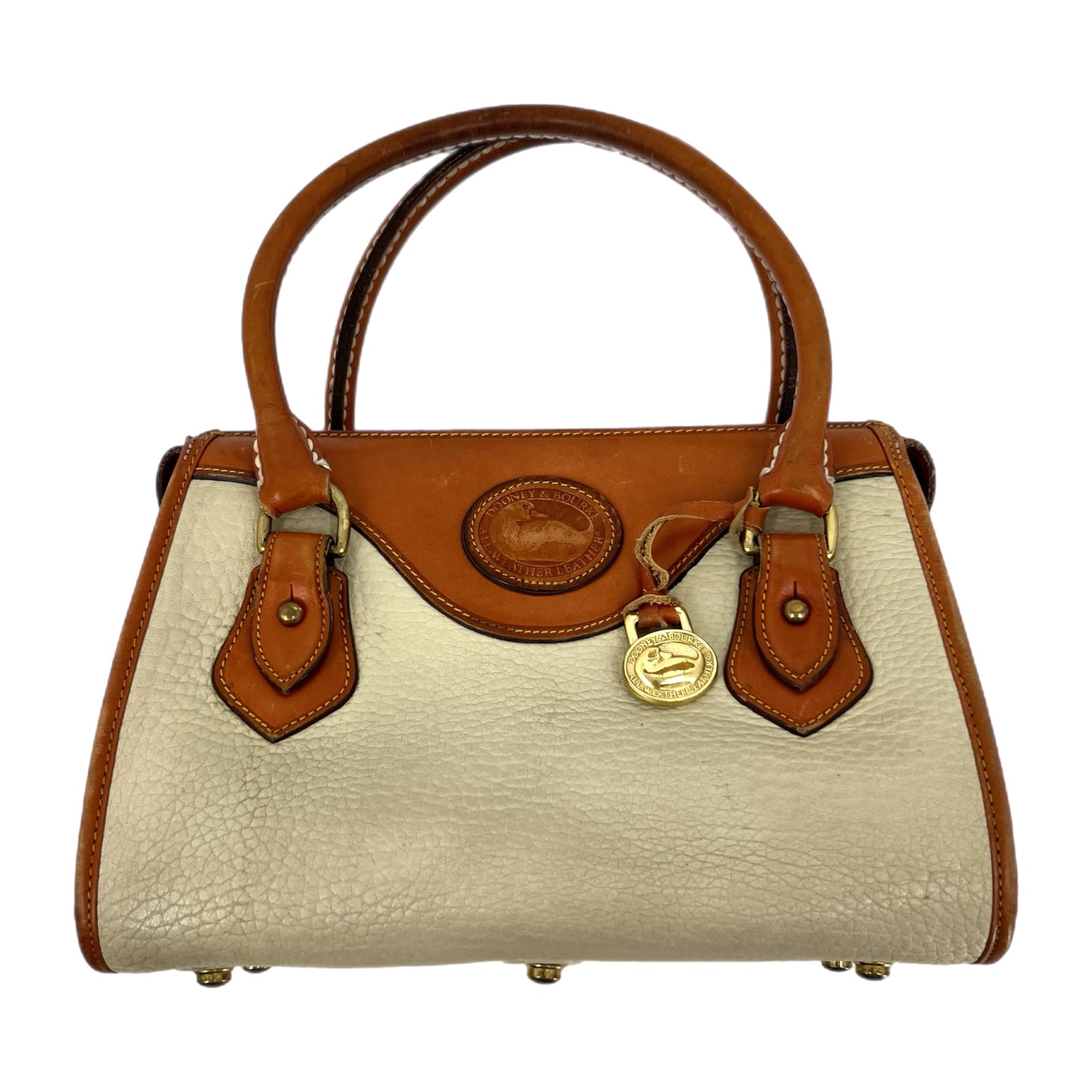 Dooney & Bourke Cream Brown Zip Leather Shoulder Bag