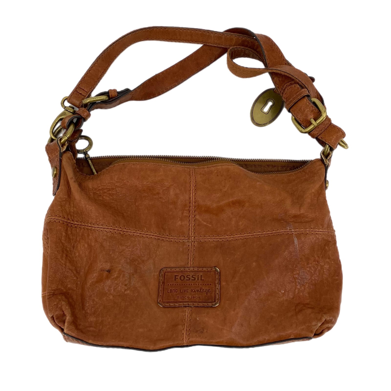 Fossil Brown Zip Leather Shoulder Bag