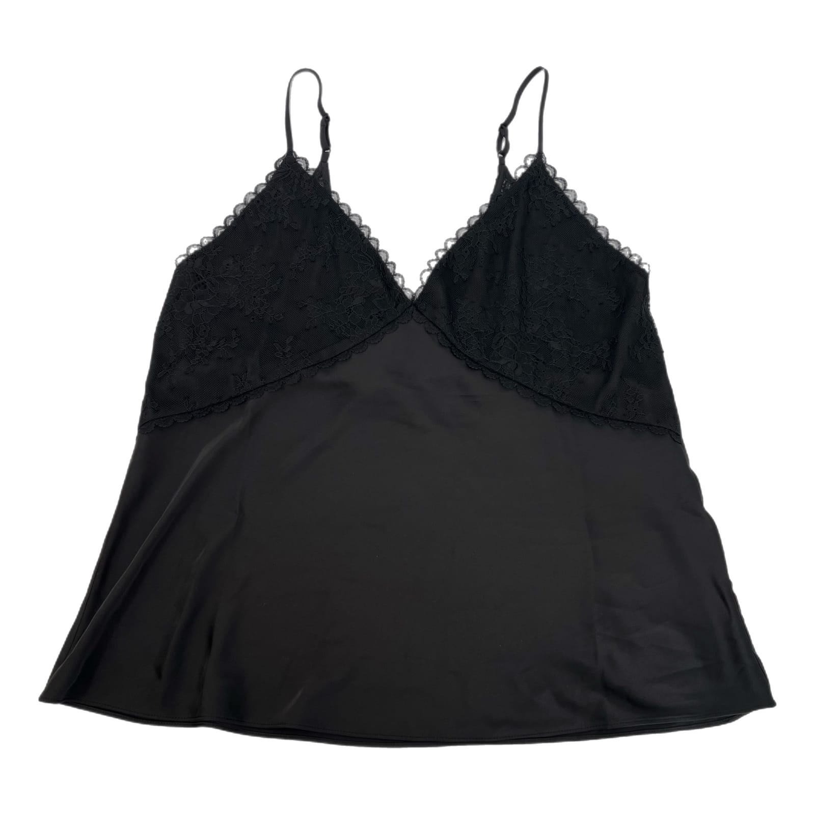 All Saints Black Lace V-Neck Satin Tank Top