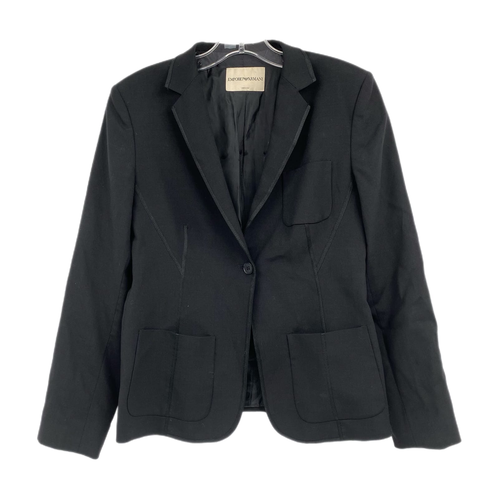 Emporio Armani Black Wool Padded Shoulder Blazer