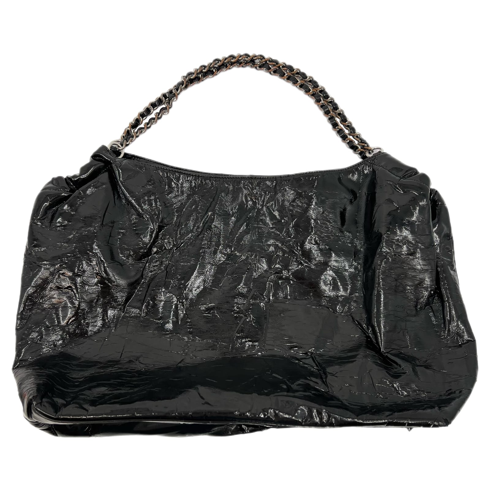 Mae and J Black Patent Leather Chain Strap Hobo Bag