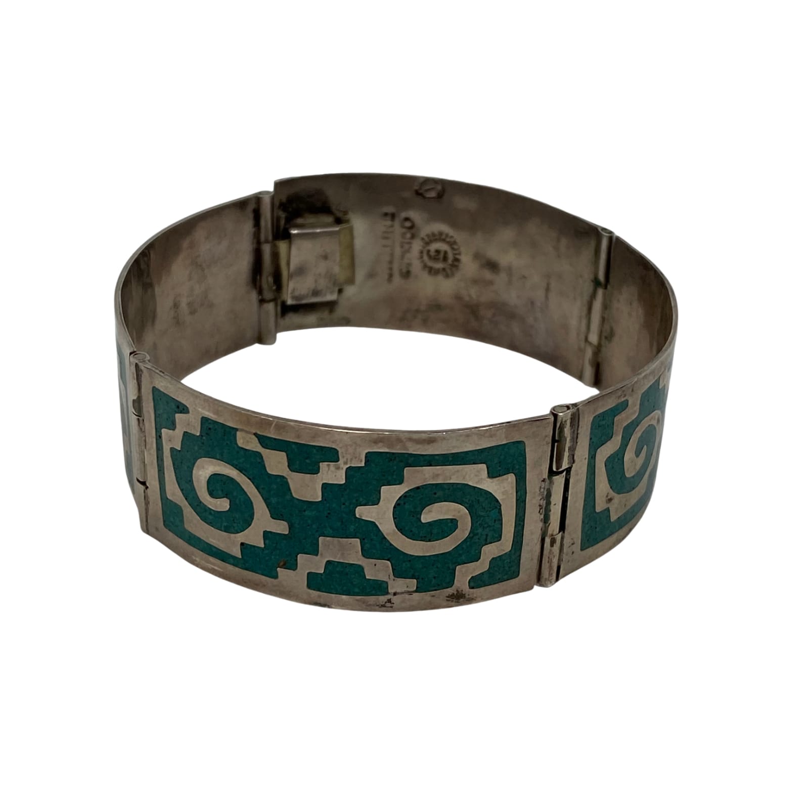 Silver Statement Bracelet with Inlaid Turquoise Stone