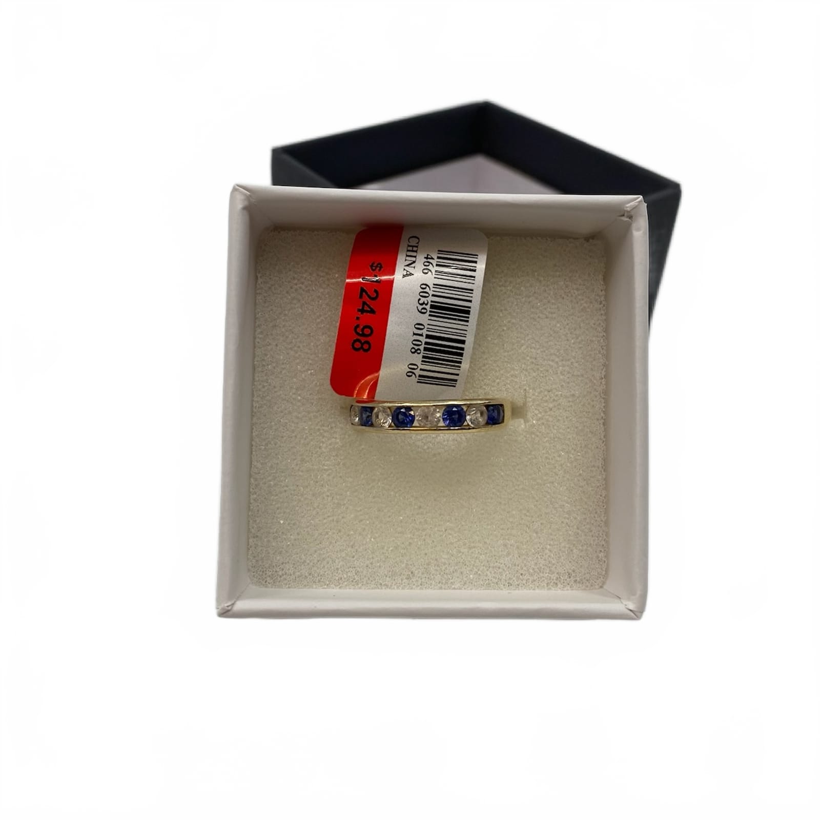 14K Gold Plated Blue/White Sapphire Ring