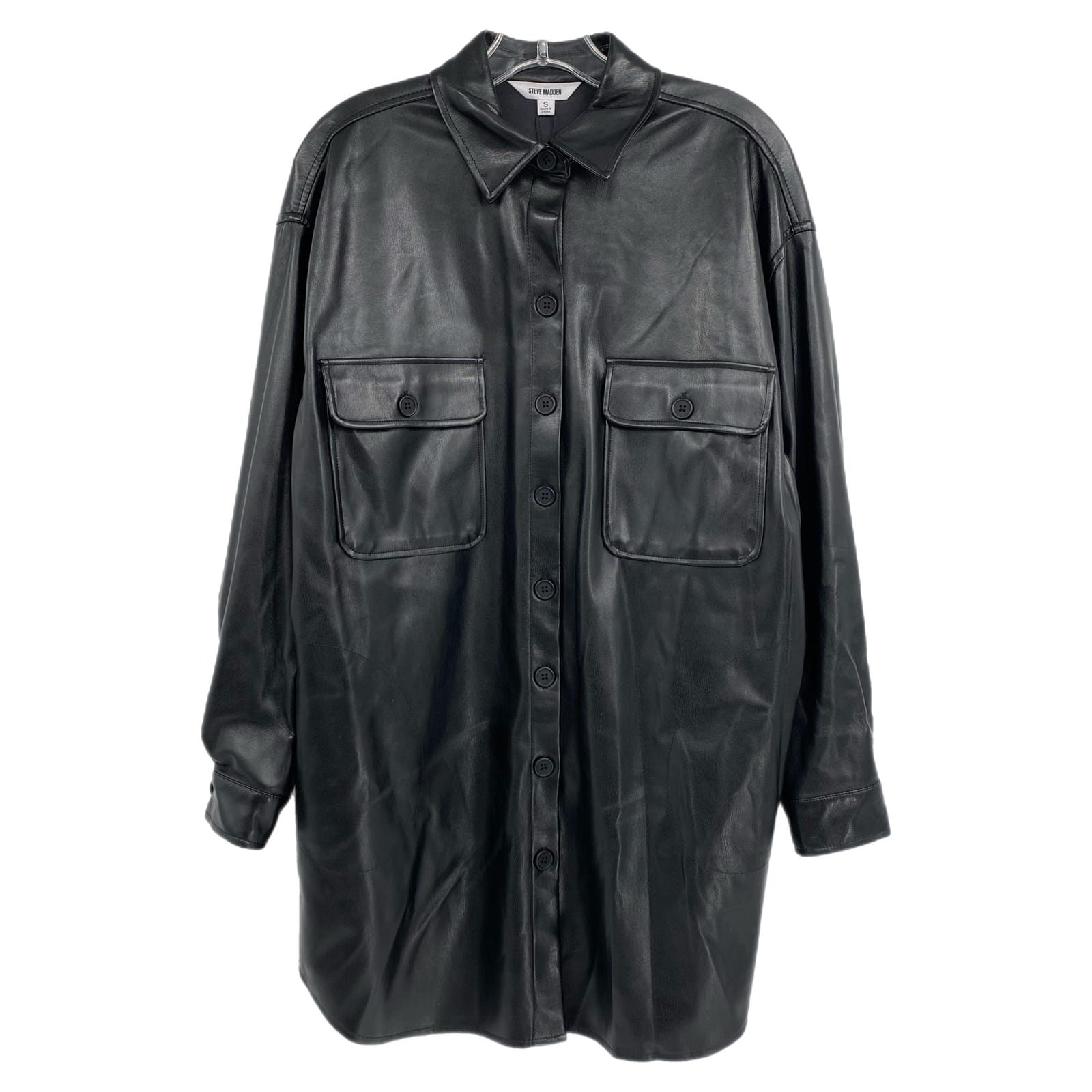 Steve Madden Black Button-Up Pleather Jacket