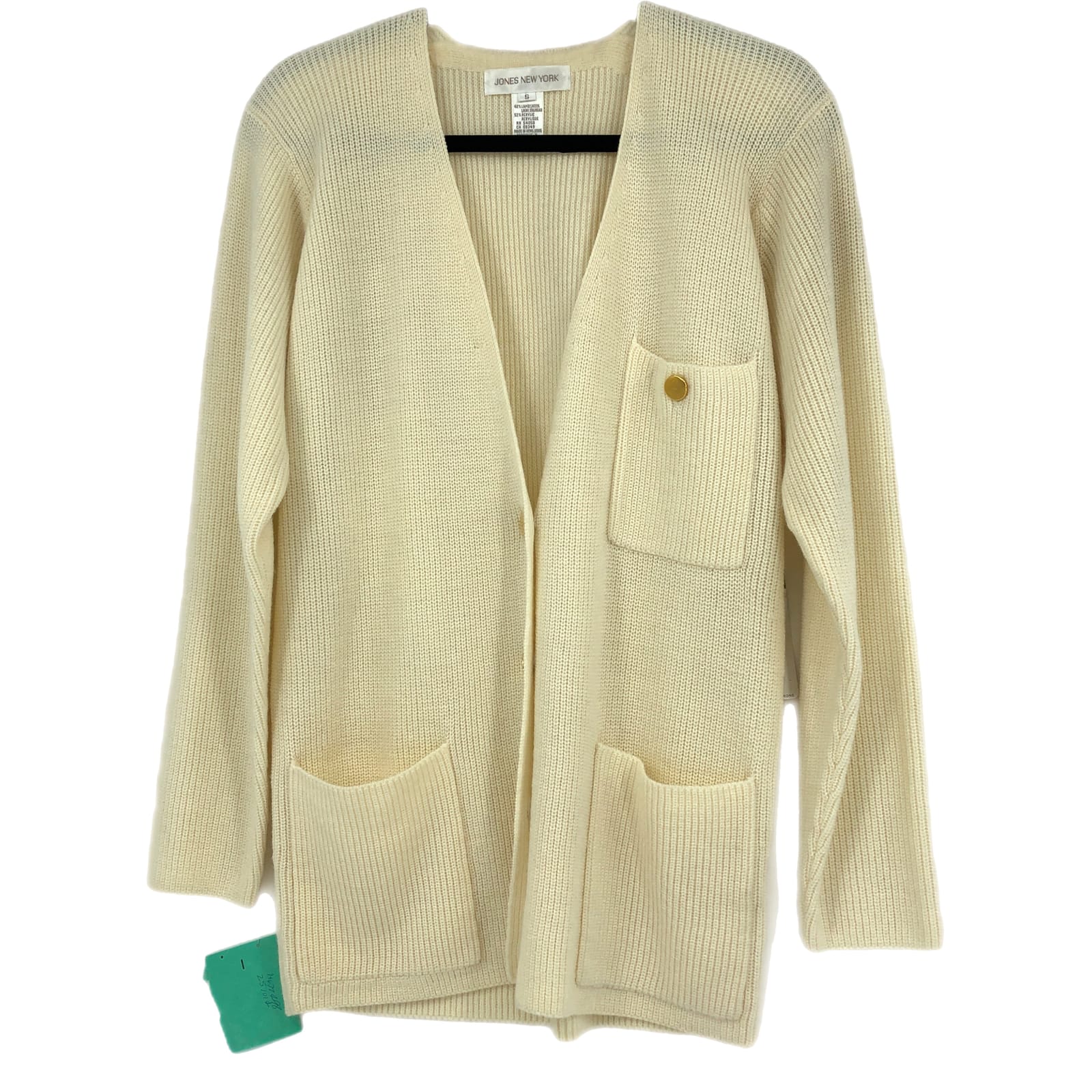 Jones New York Yellow-Cream Classic V-Neck Cardigan