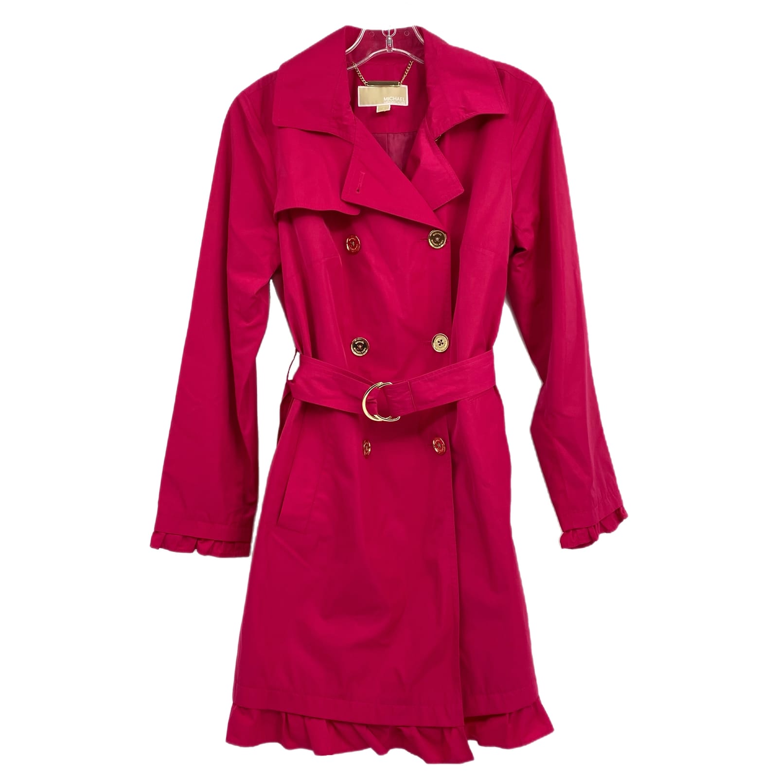 Michael Kors Pink Belted Ruffle Trim Trench Coat
