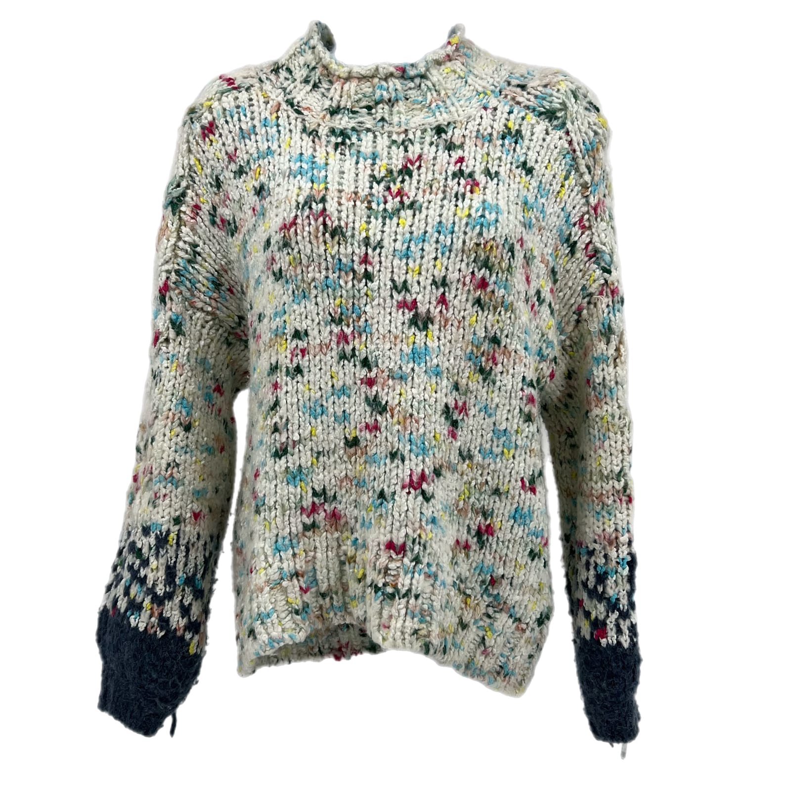 Anthropologie White & Blue Polka Dot Pullover Sweater