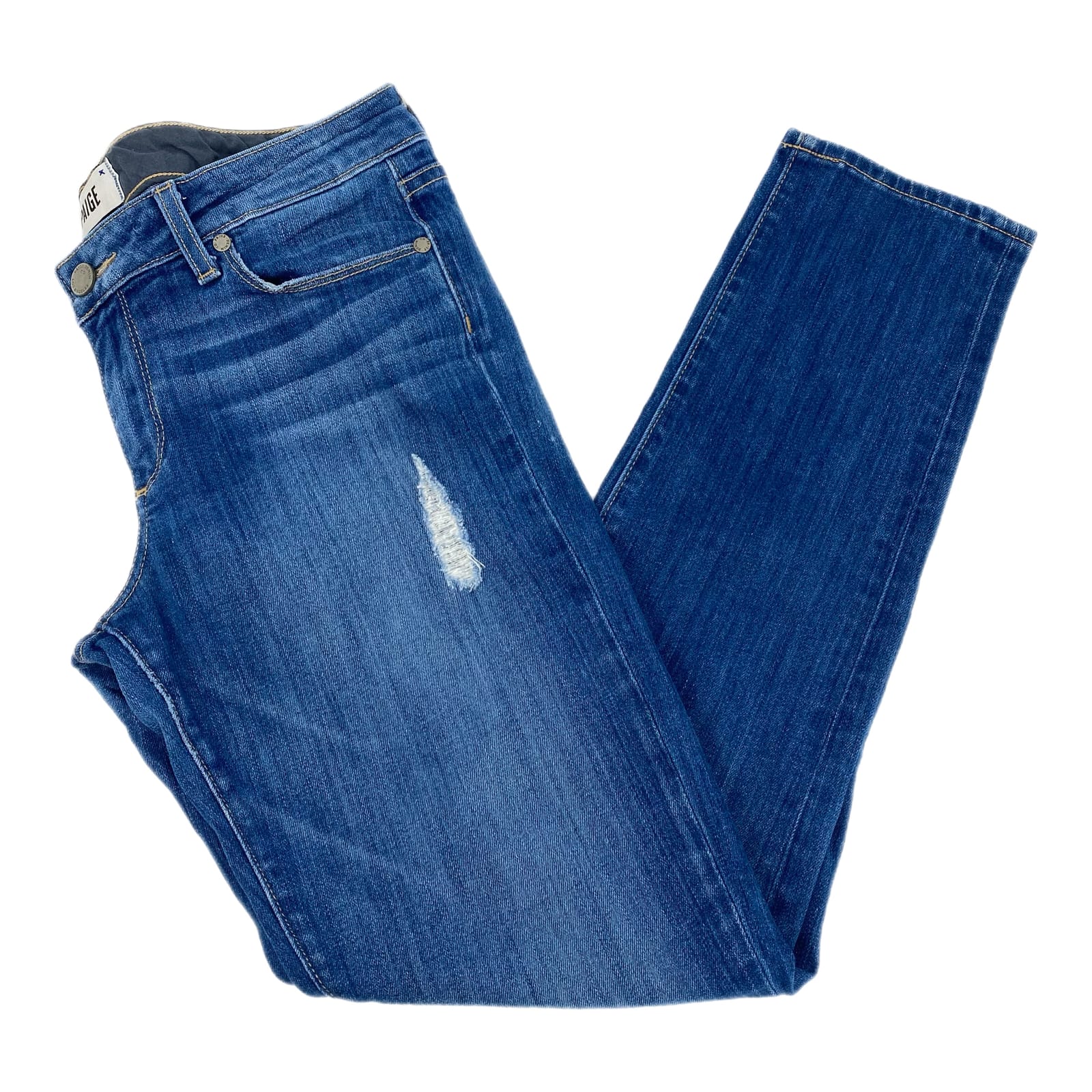 PAIGE Blue Medium Wash Low-Rise Ankle Peg Jeans