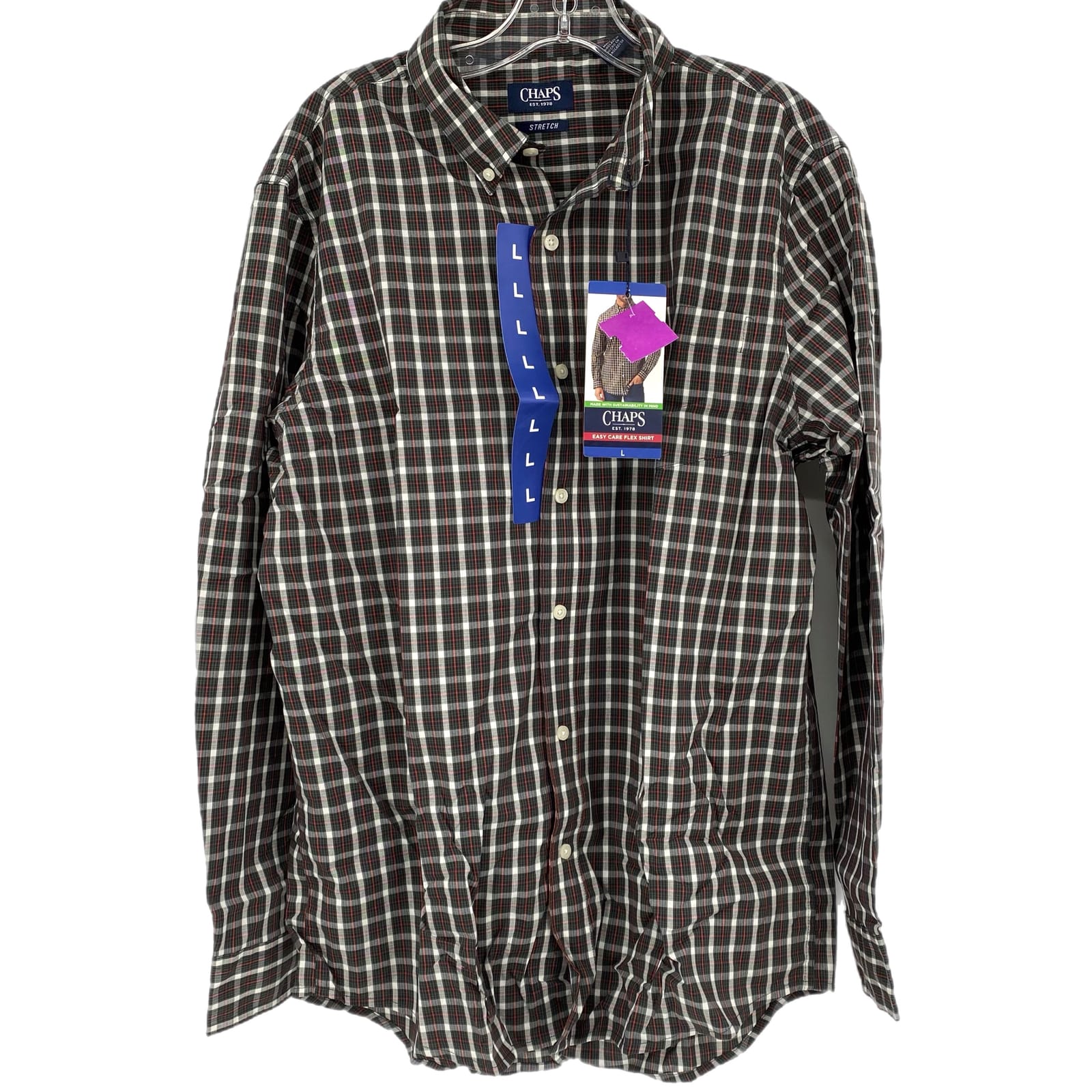 Chaps Black/Gray Plaid Button-Up Shirt
