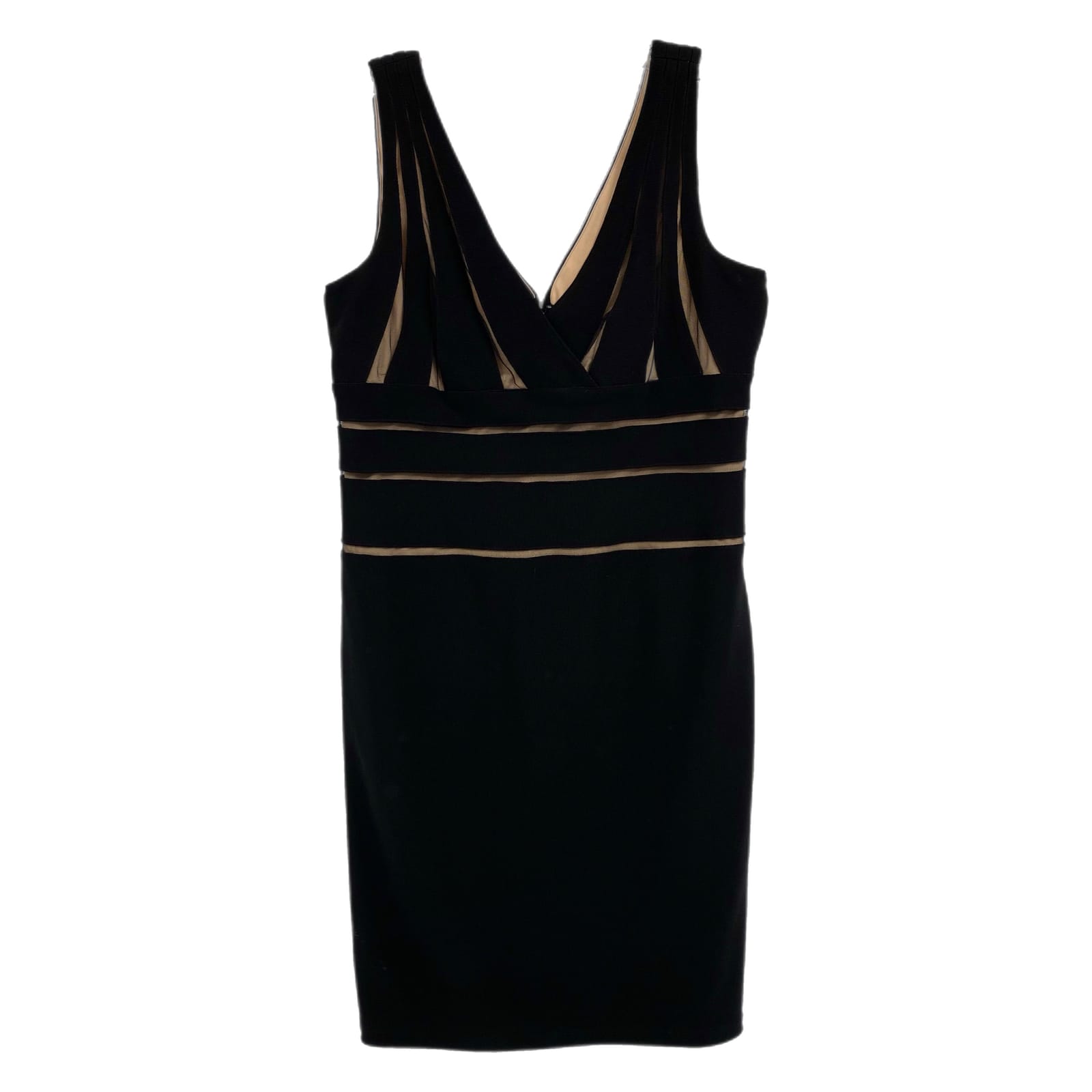 Caché Black Tan Mesh Accent V-Neck Mini Dress