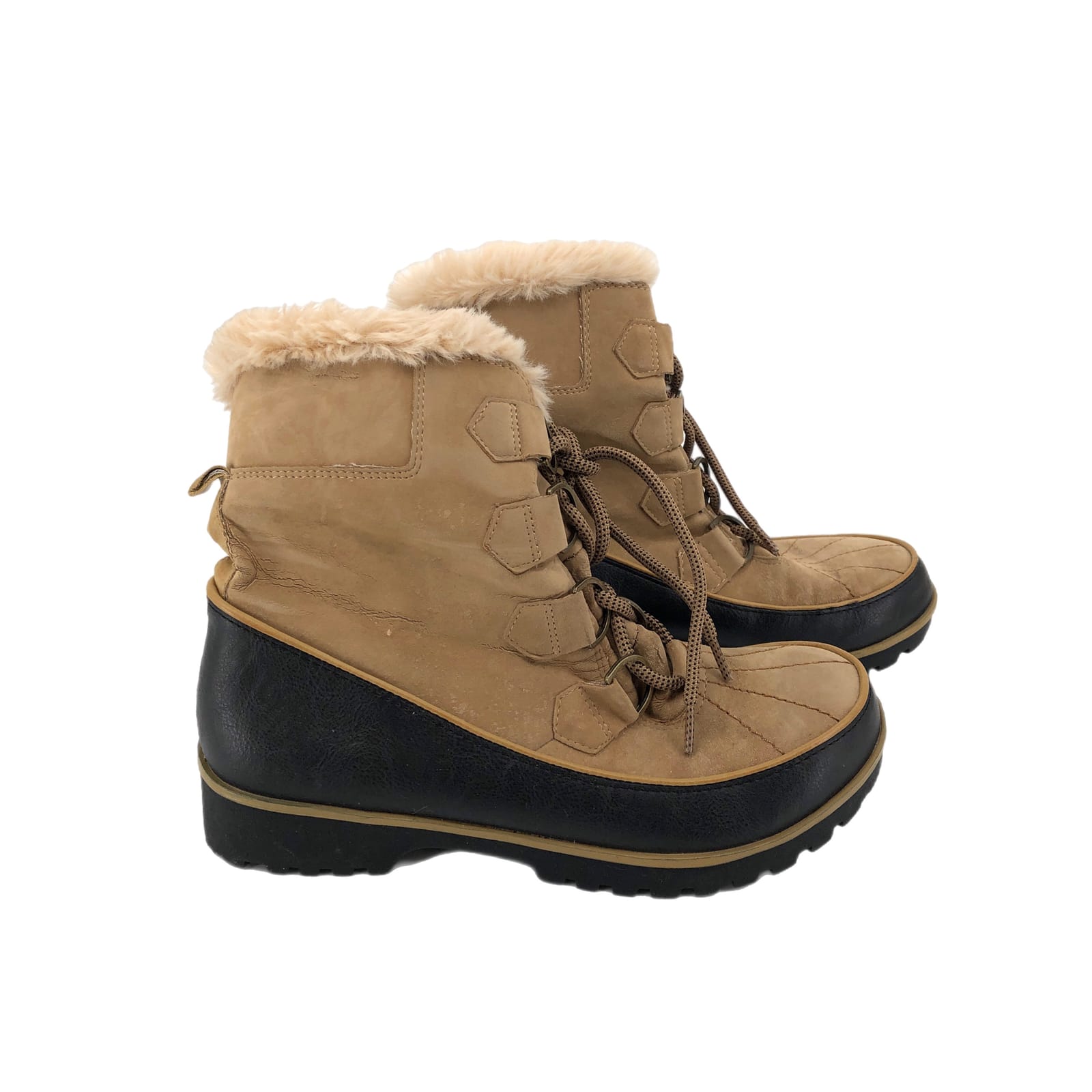 JBU Tan Lace-Up Winter & Rain Boots