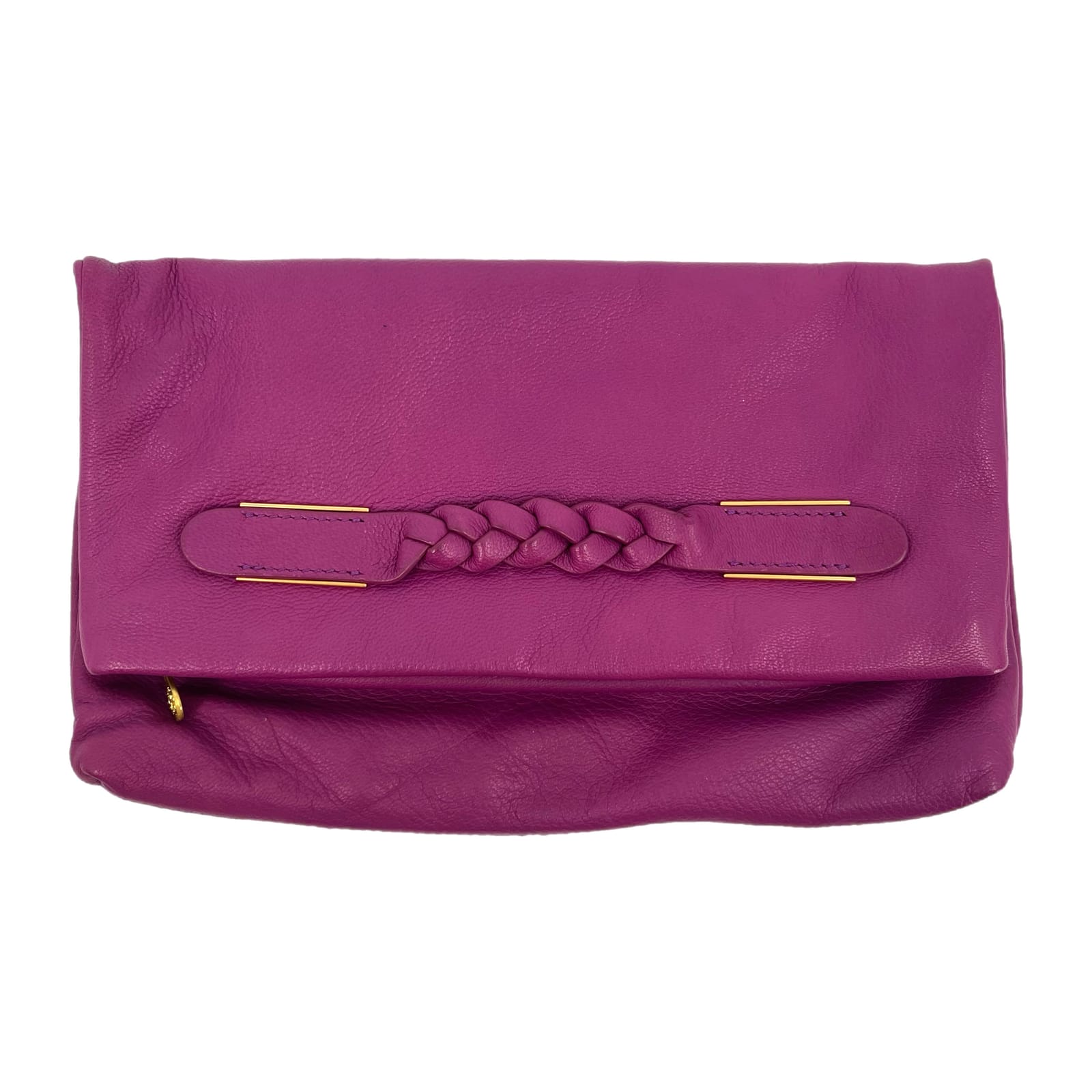 Shanghai Tang Purple Zip Leather Clutch
