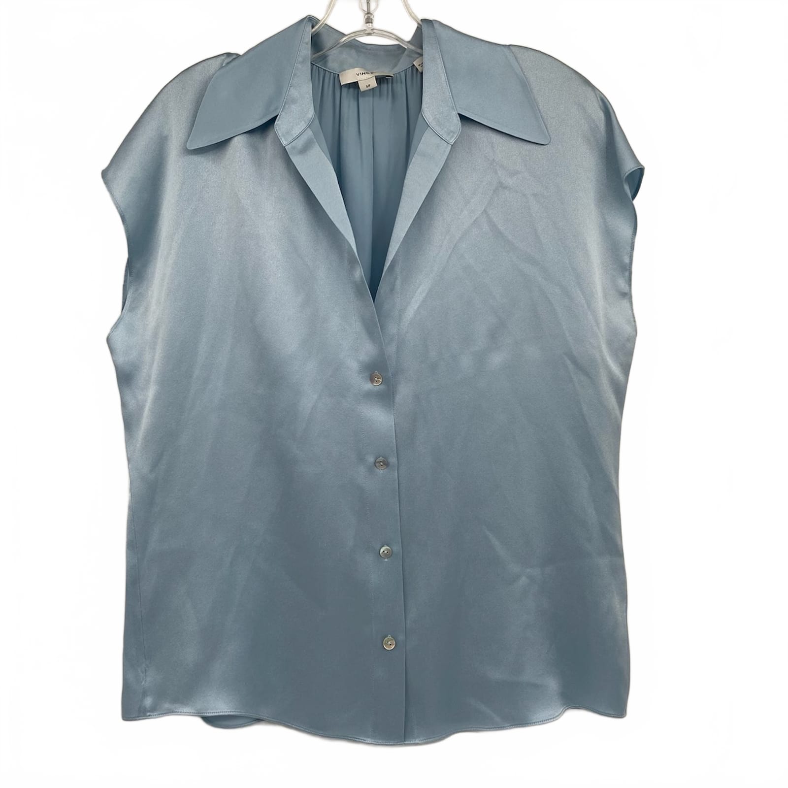 Vince Light Blue Silk Cap Sleeve Blouse