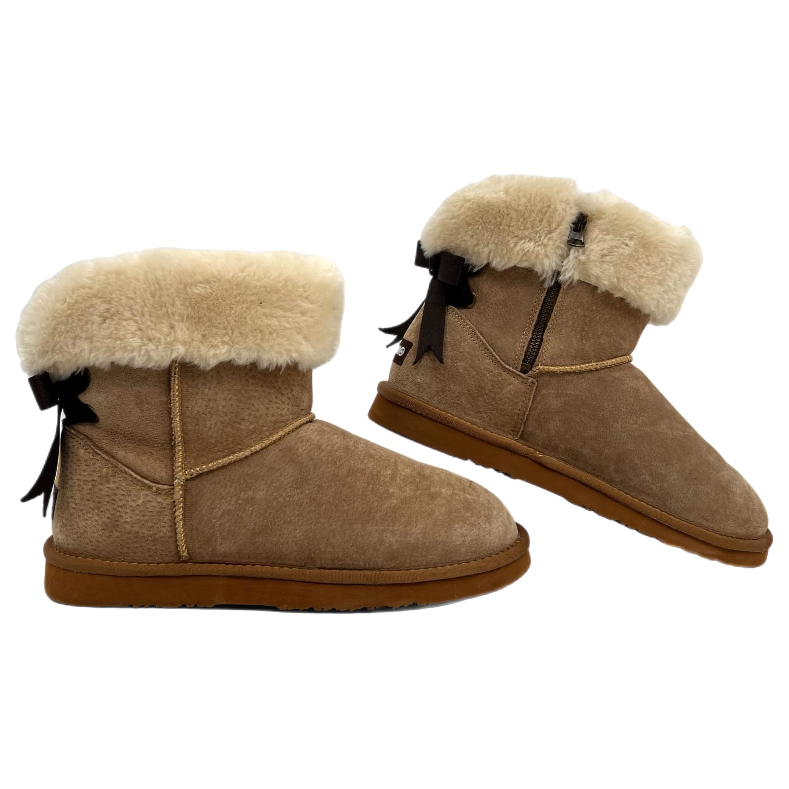 Lamo Tan Zip-Up Suede Ankle Booties