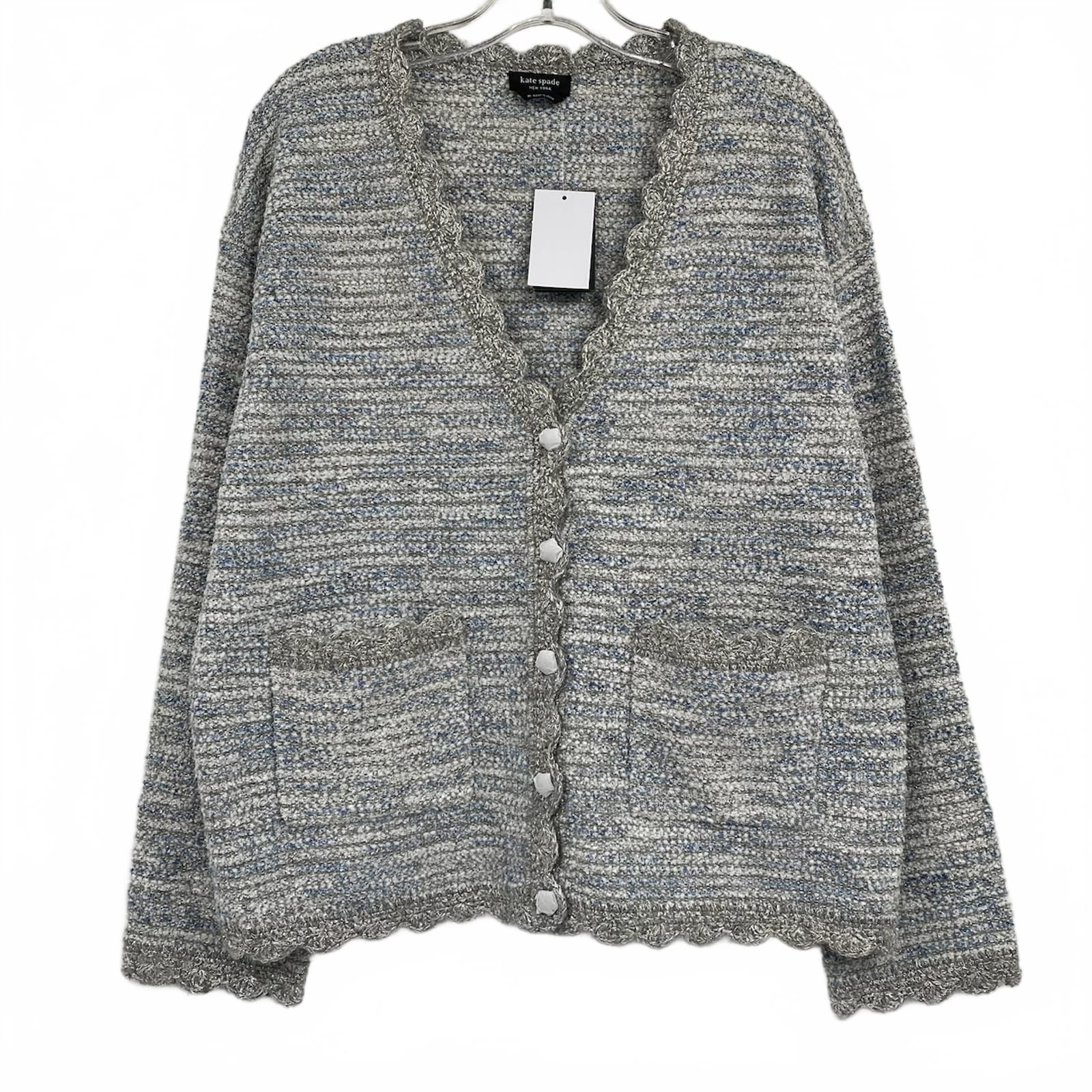 Kate Spade Silver Blue Tweed Knit Cardigan