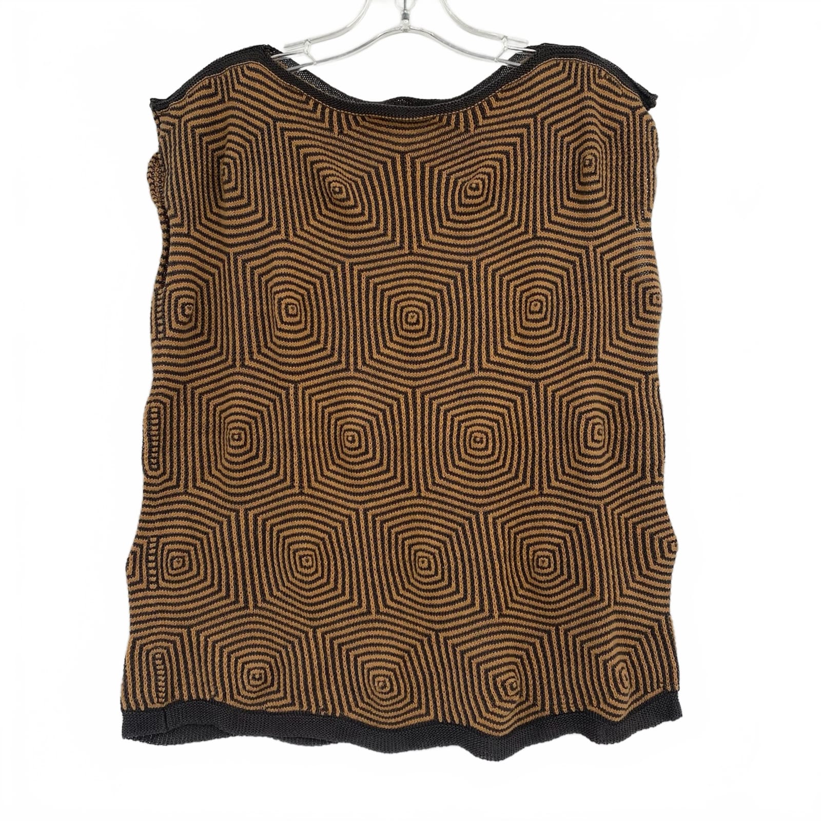Myrrhia Brown Tan Geometric Knit Vest