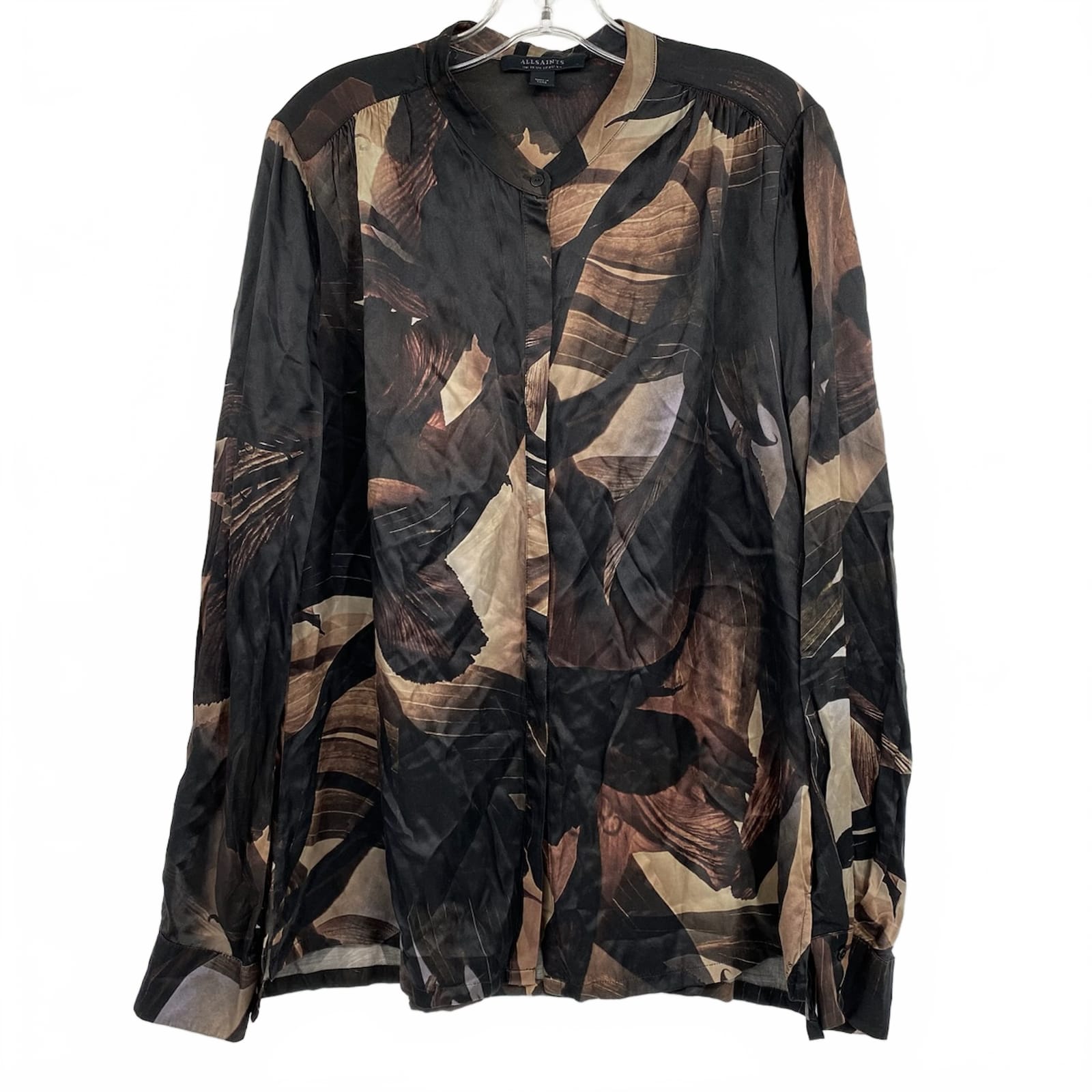 All Saints Black Brown Toni Iris Floral Button Down Blouse