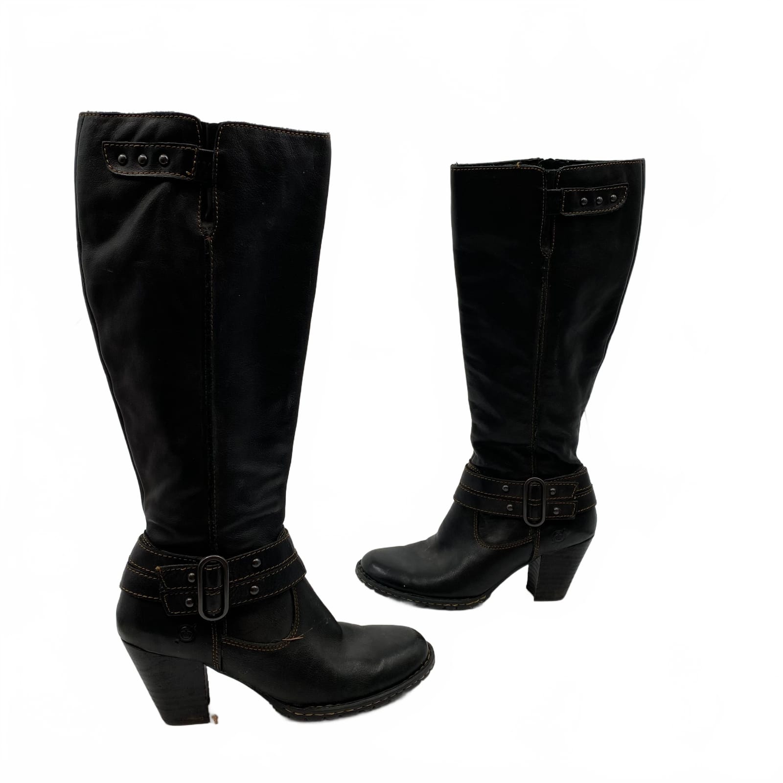 Born Black Leather Heeled Boots