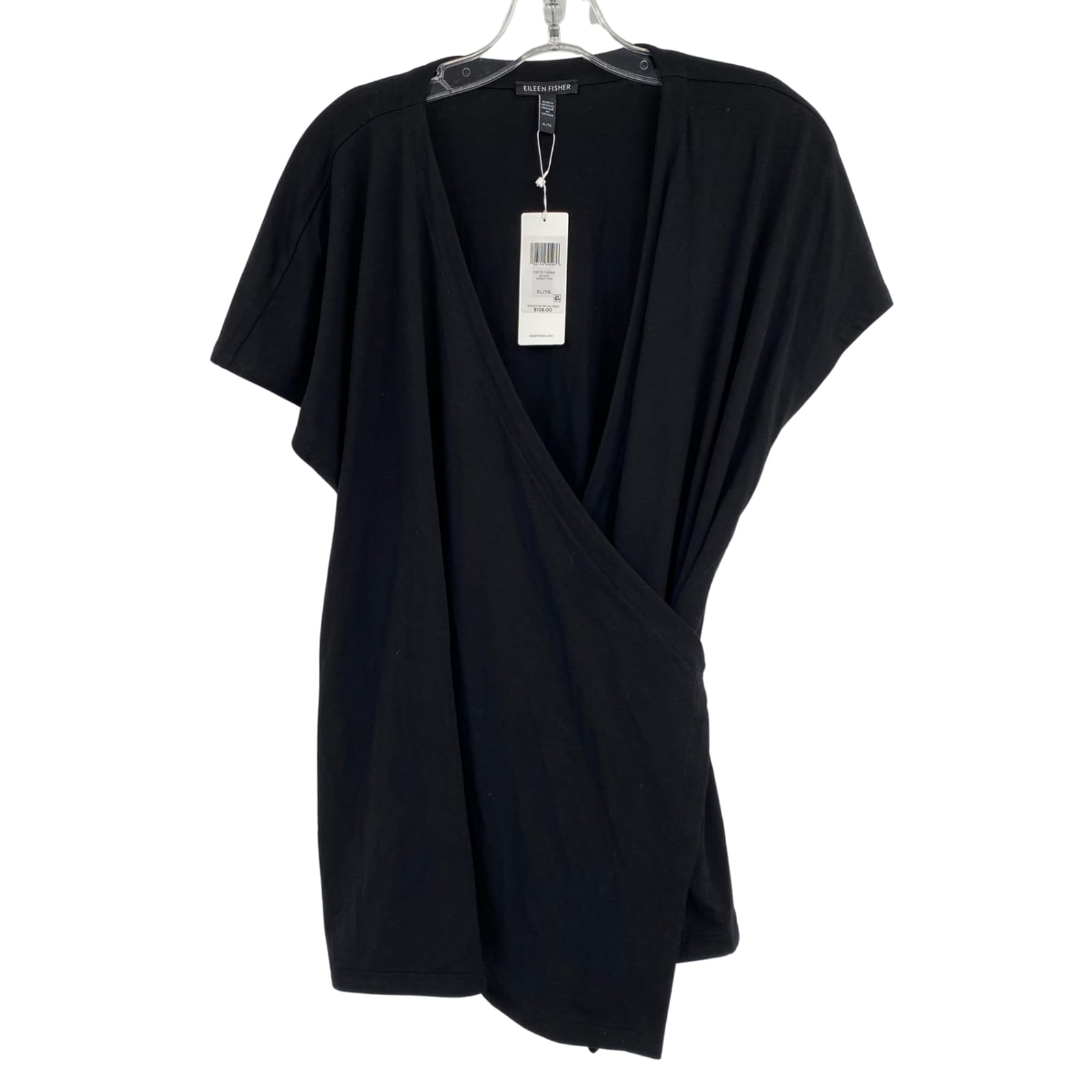 Eileen Fisher Black Wrap Tie Short Sleeve T-Shirt