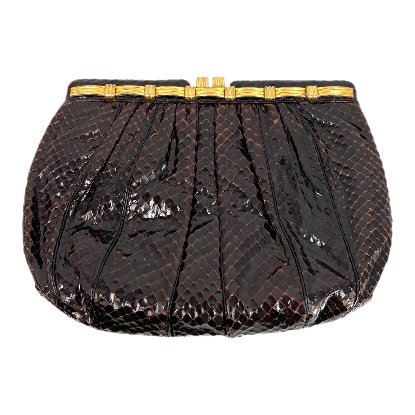 Judith Leiber Brown Gold Snakeskin Clutch