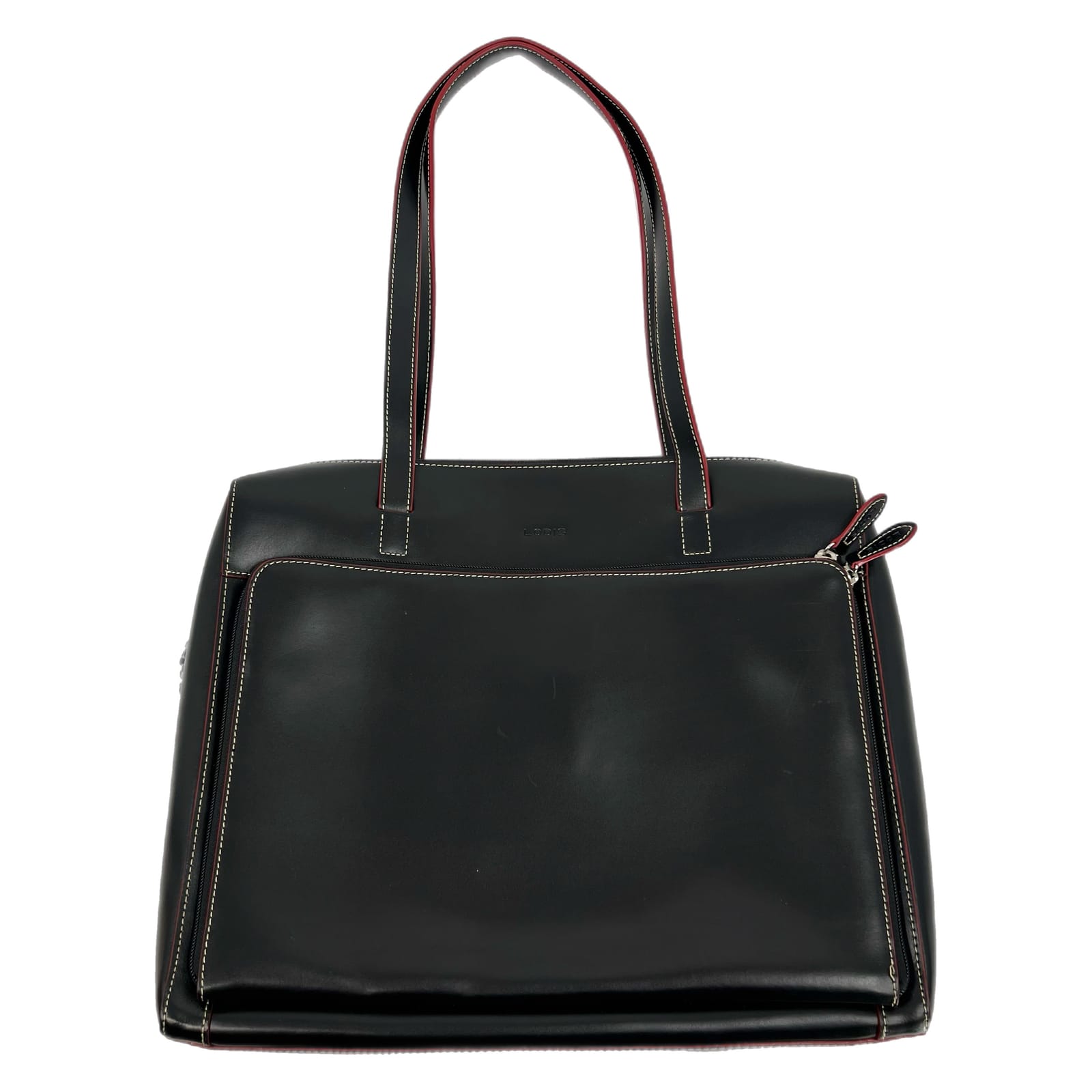 Lodis Black Zip Leather Laptop Bag