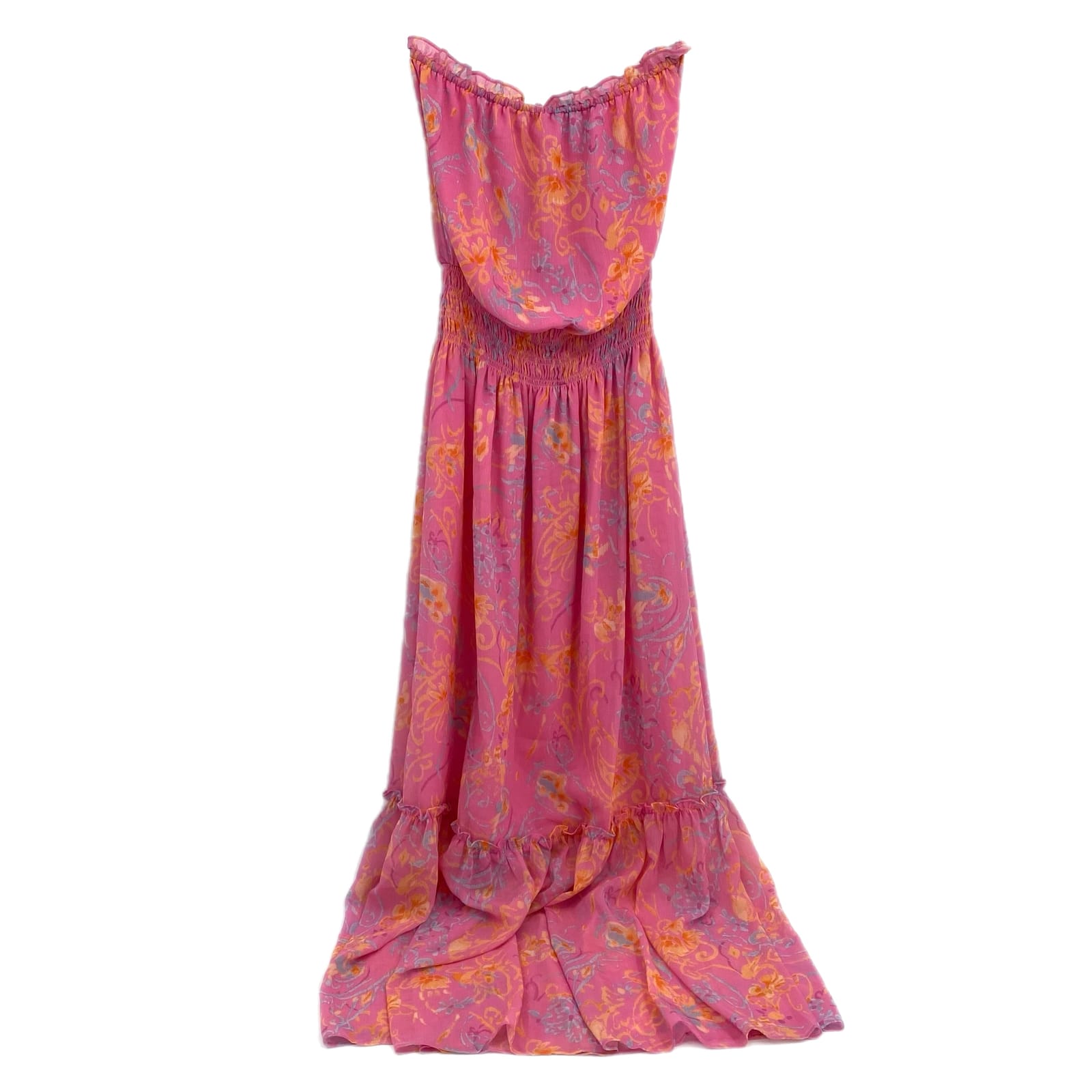 Ramy Brook Pink Orange Printed Strapless Maxi Dress