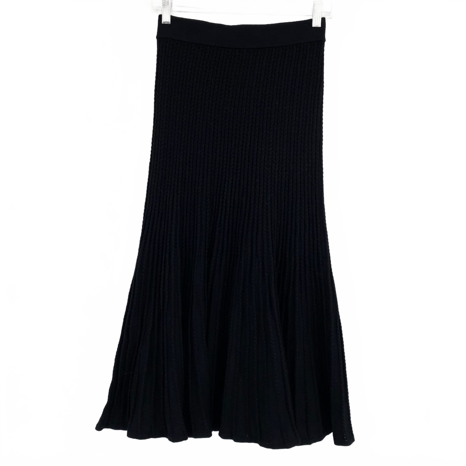 Peruvian Connection Black Knit Cotton Midi Skirt