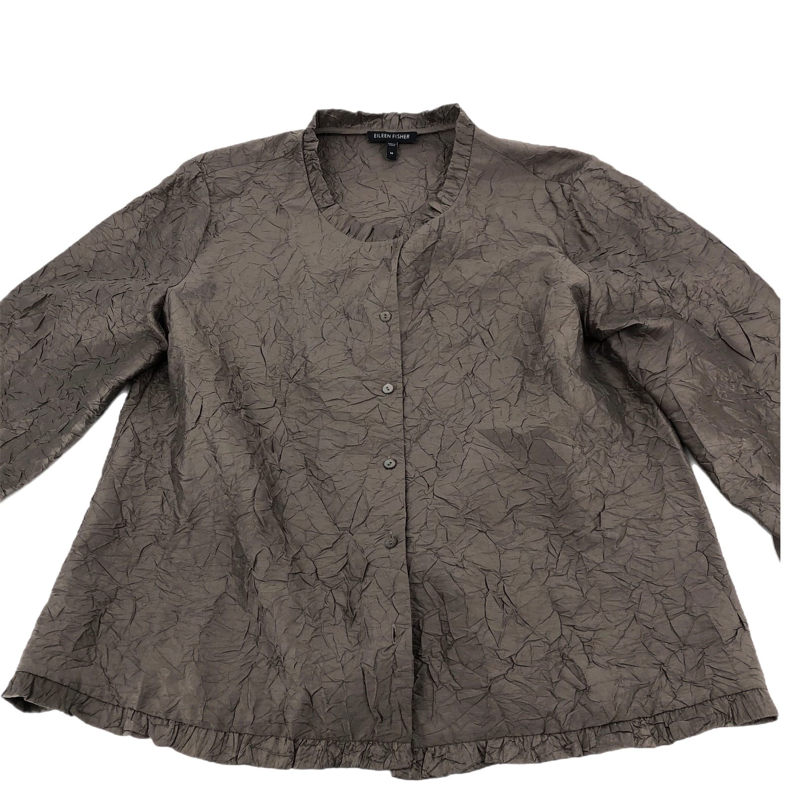 Eileen Fisher Gray Silk Button-Up Shirt