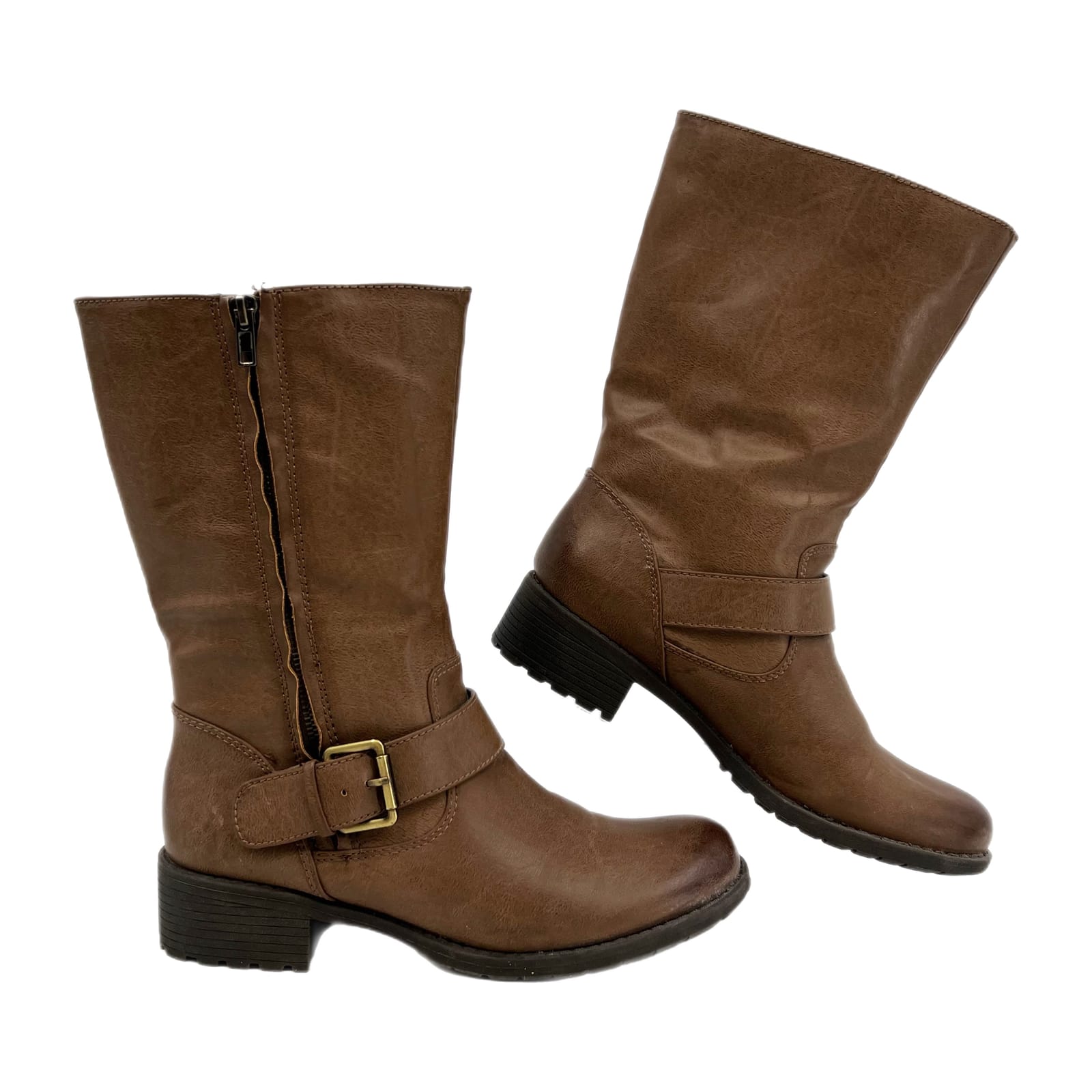 Natural Soul Brown Zip Buckle Heeled Boots